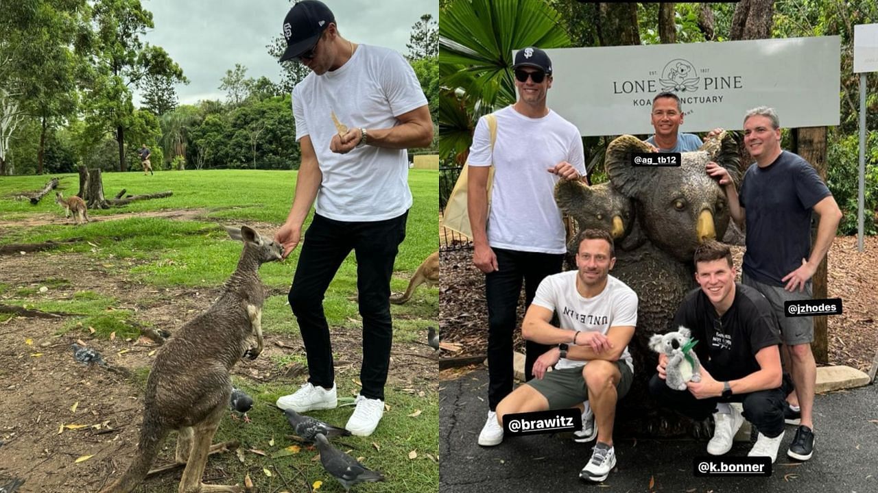 Tom Brady and Alex Guerrero feed kangaroos in Australia
