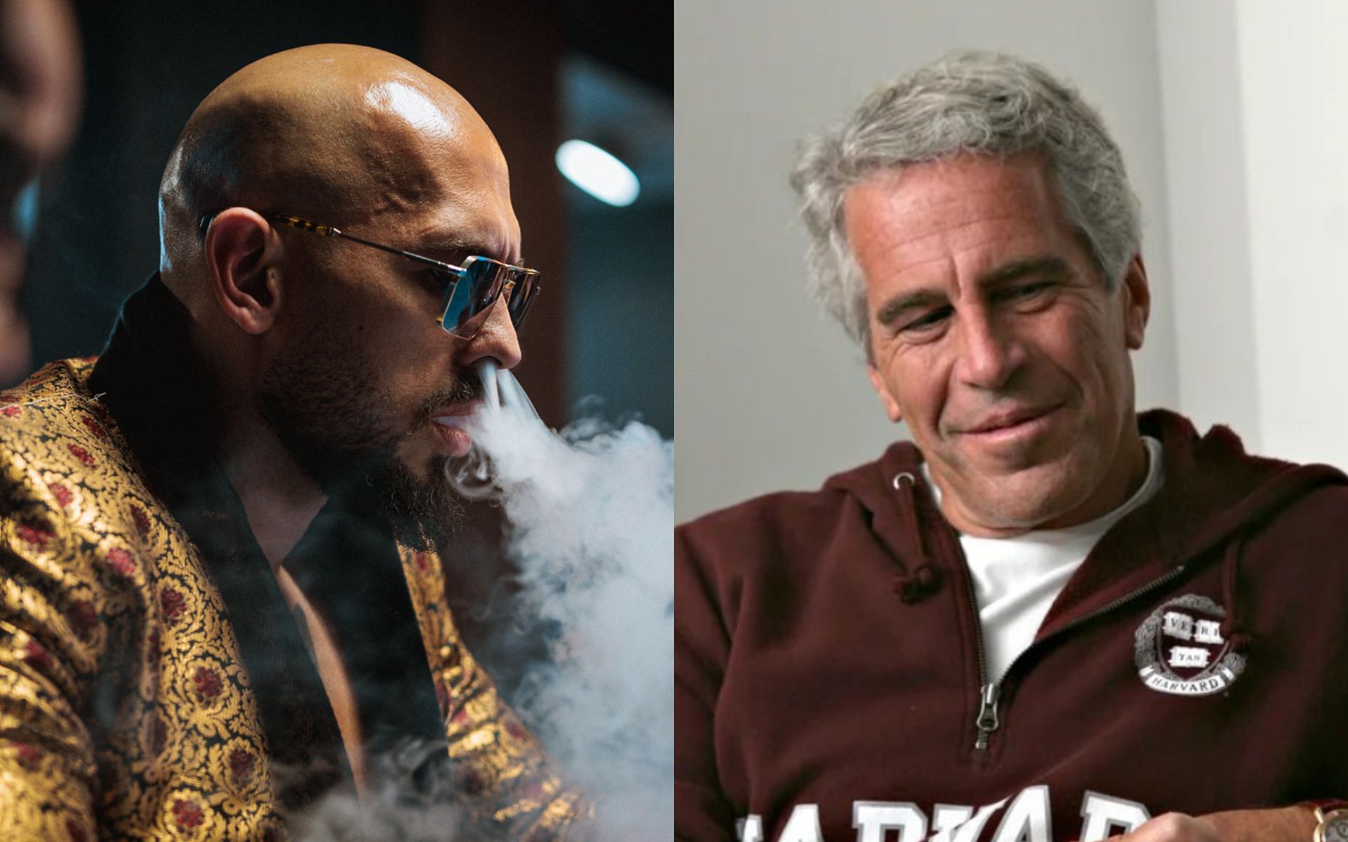 Andrew Tate (left) and Jeffrey Epstein (right) [Images courtesy: @Cobratate and @PopBase on X]
