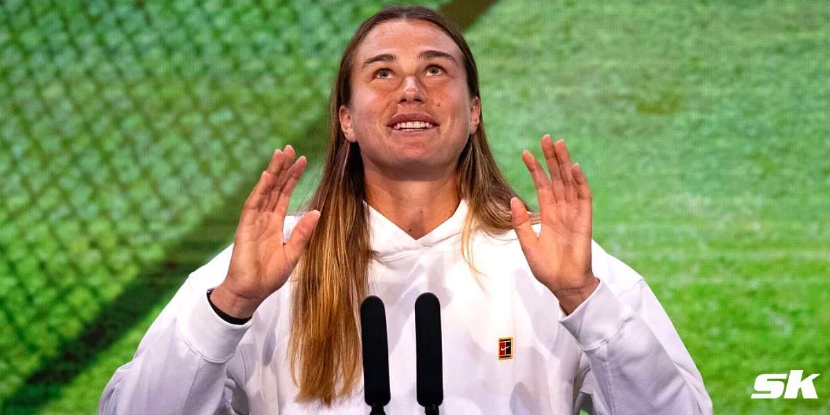 Aryna Sabalenka addresses a press conference