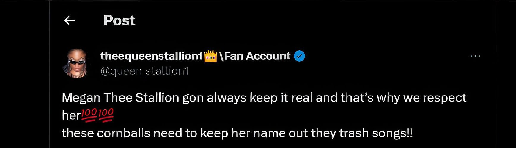 A fan's reaction to Megan Thee Stallion's reference to Lil Yachty's single (Image via X/@queen_stallion1)