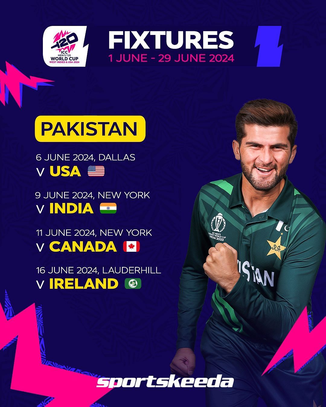 Pakistan T20 World Cup 2024 Schedule, Match Time & Venue