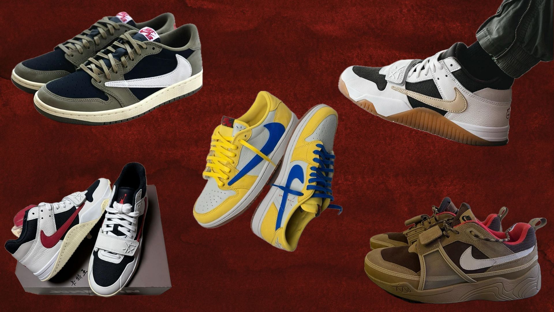 Five upcoming Travis Scott sneaker releases (Image via Sportskeeda)