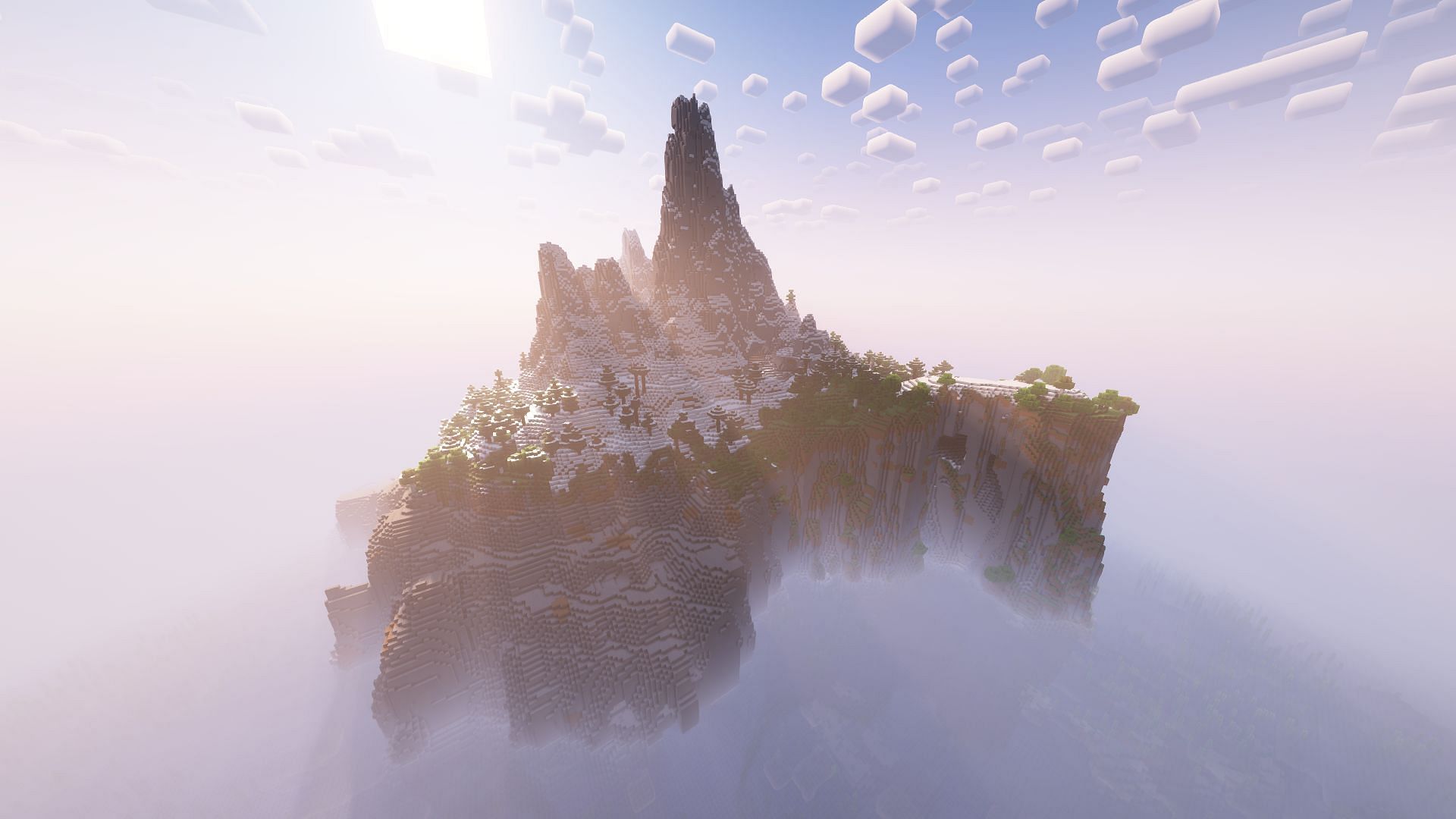 This Minecraft seed offers a gorgeous mountain island to explore and build upon (Image via TechnicalTry4294/Reddit)