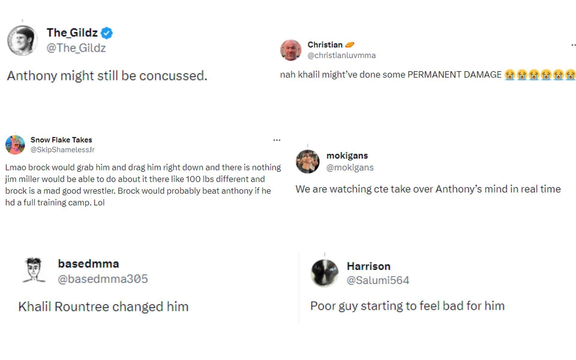 Tweets reacting to Anthony Smith&#039;s comment about Lesnar vs. Miller [Image courtesy: @SpinningBackfist - X]