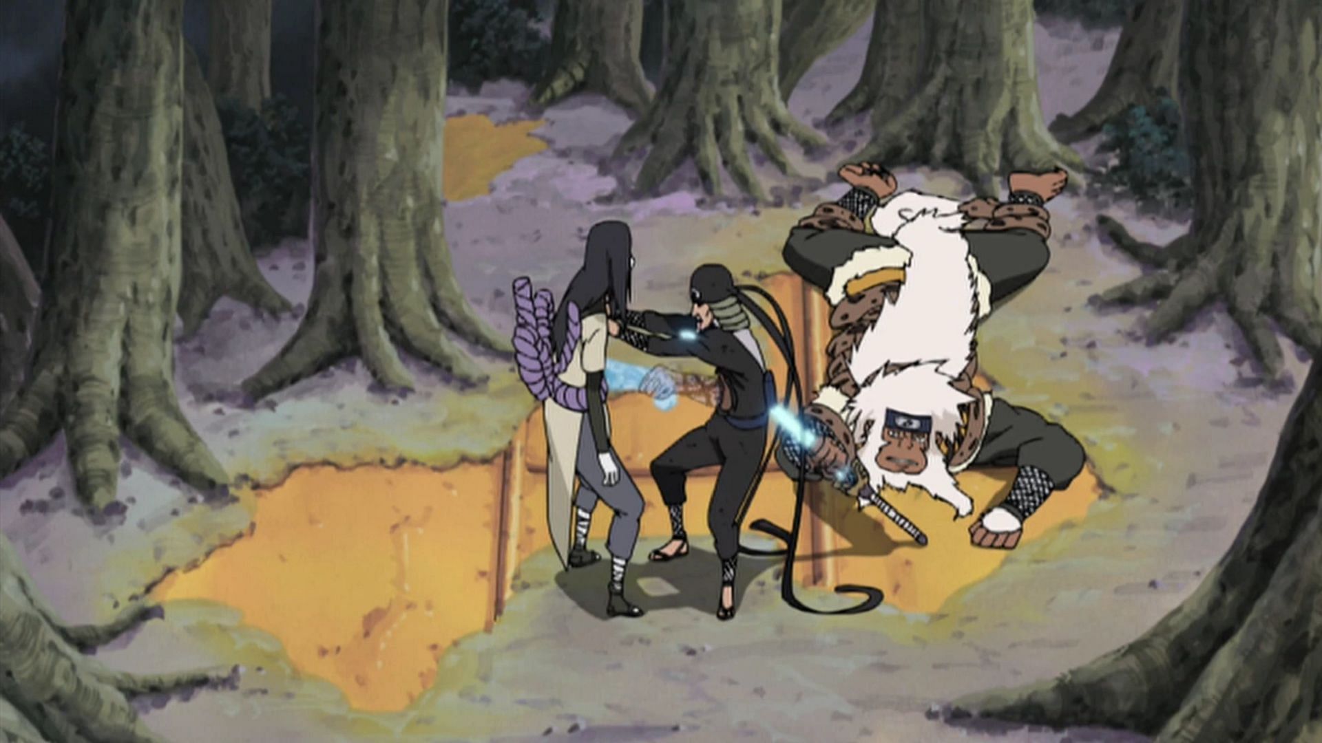 Hiruzen and Orochimaru&#039;s struggle as seen in the Naruto anime (Image via Studio Pierrot)