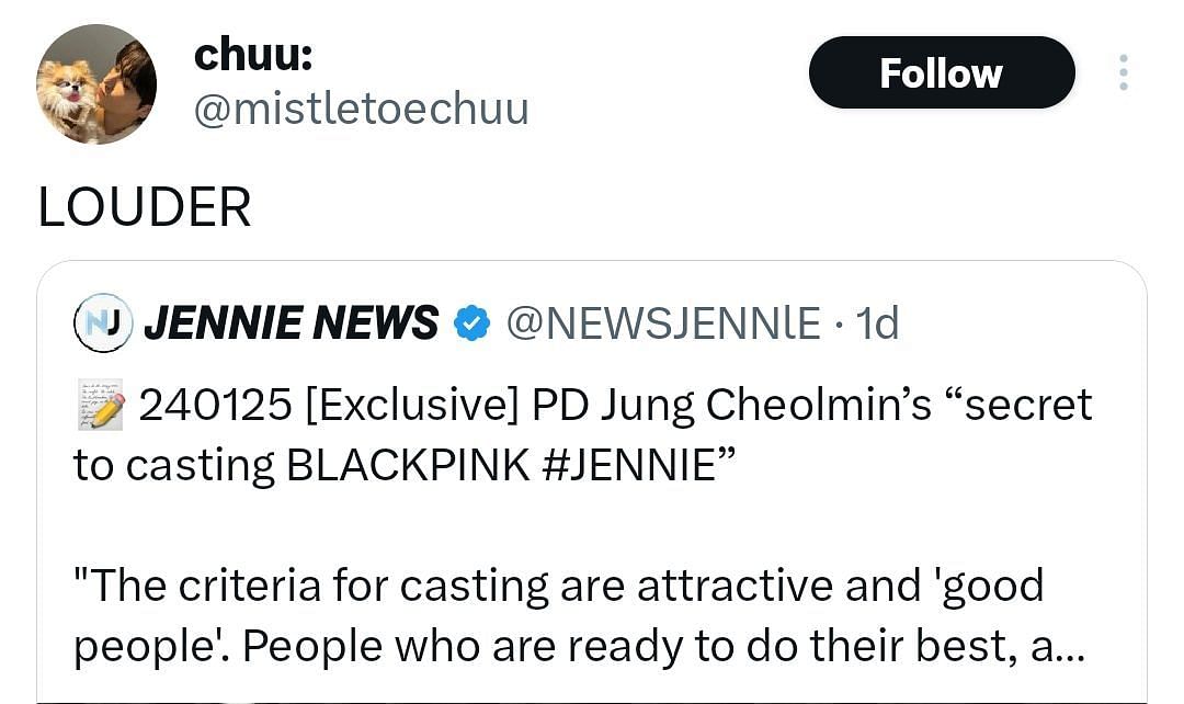 Fans react as Apartment 404&#039;s director reveals reason behind casting Jennie (Image Via X/@mistletoechuu)