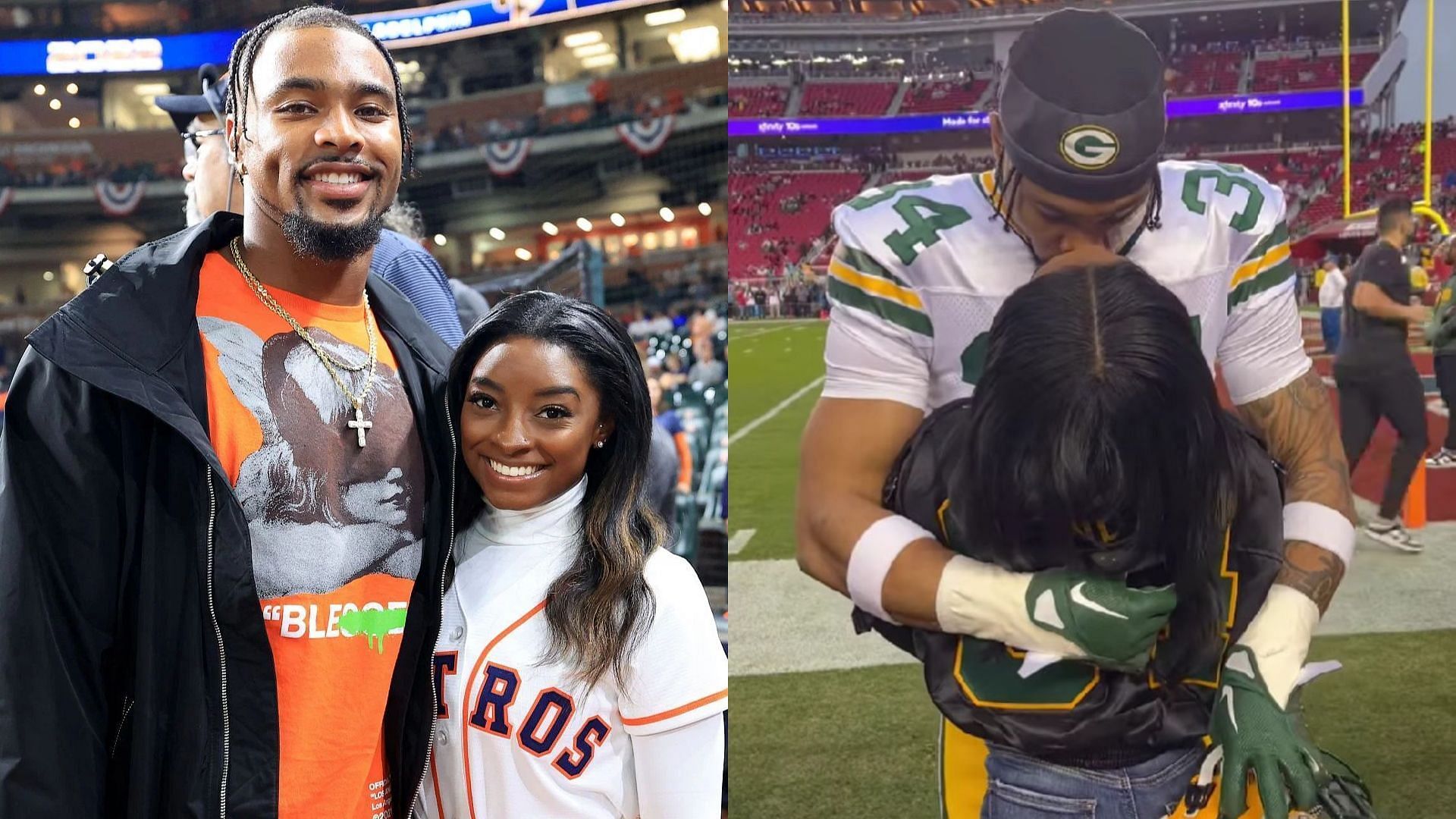 Gymnastics legend Simone Biles with her husband, Green Bay Packers safety Jonathan Owens