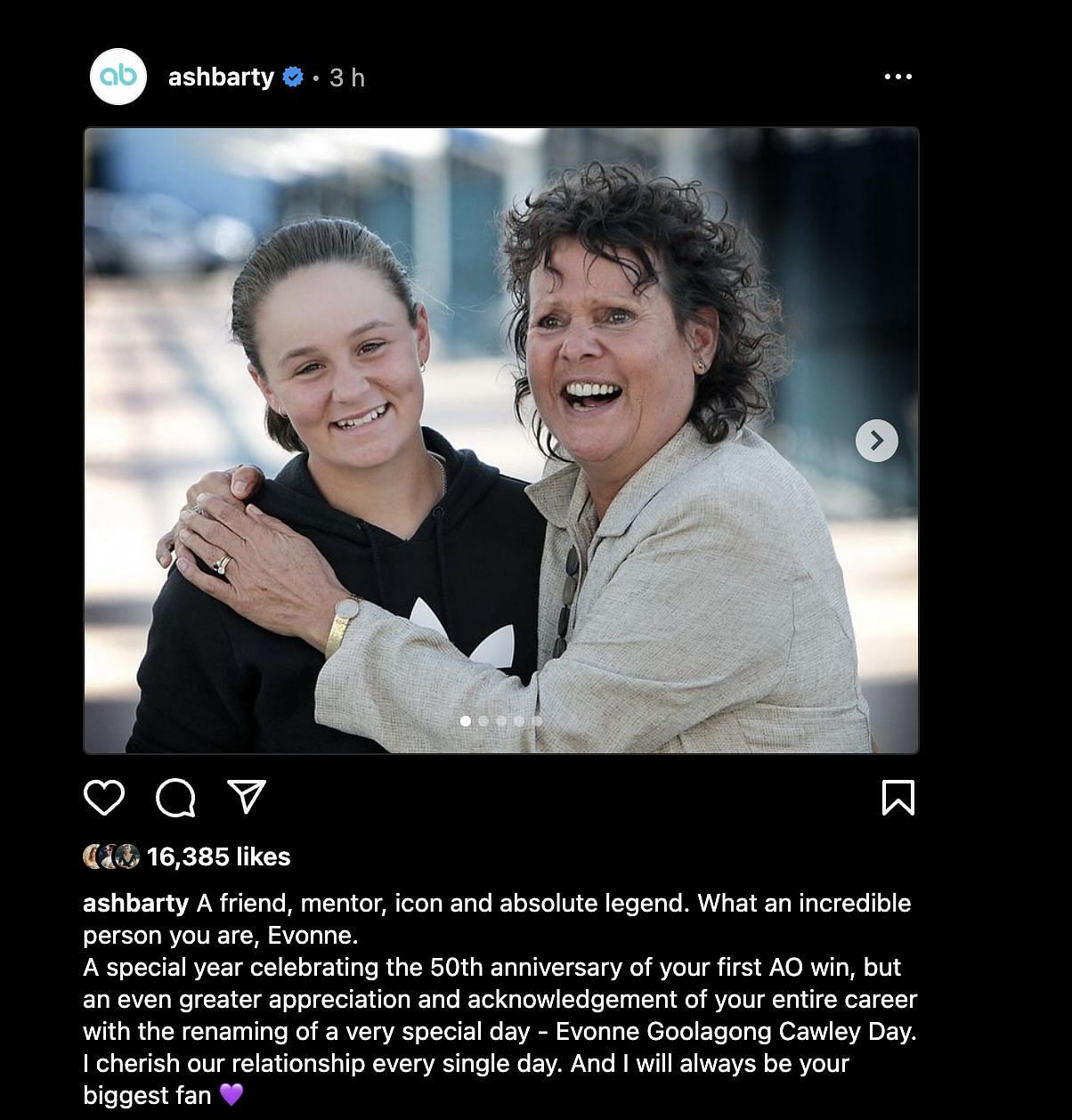 Screengrab from Ash Barty&#039;s Instagram