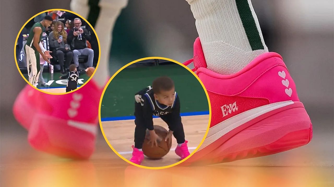 Giannis Antetokounmpo in playful mood with 2-year-old Maverick as father-son duo rock Nike Zoom Freak 5 PEs