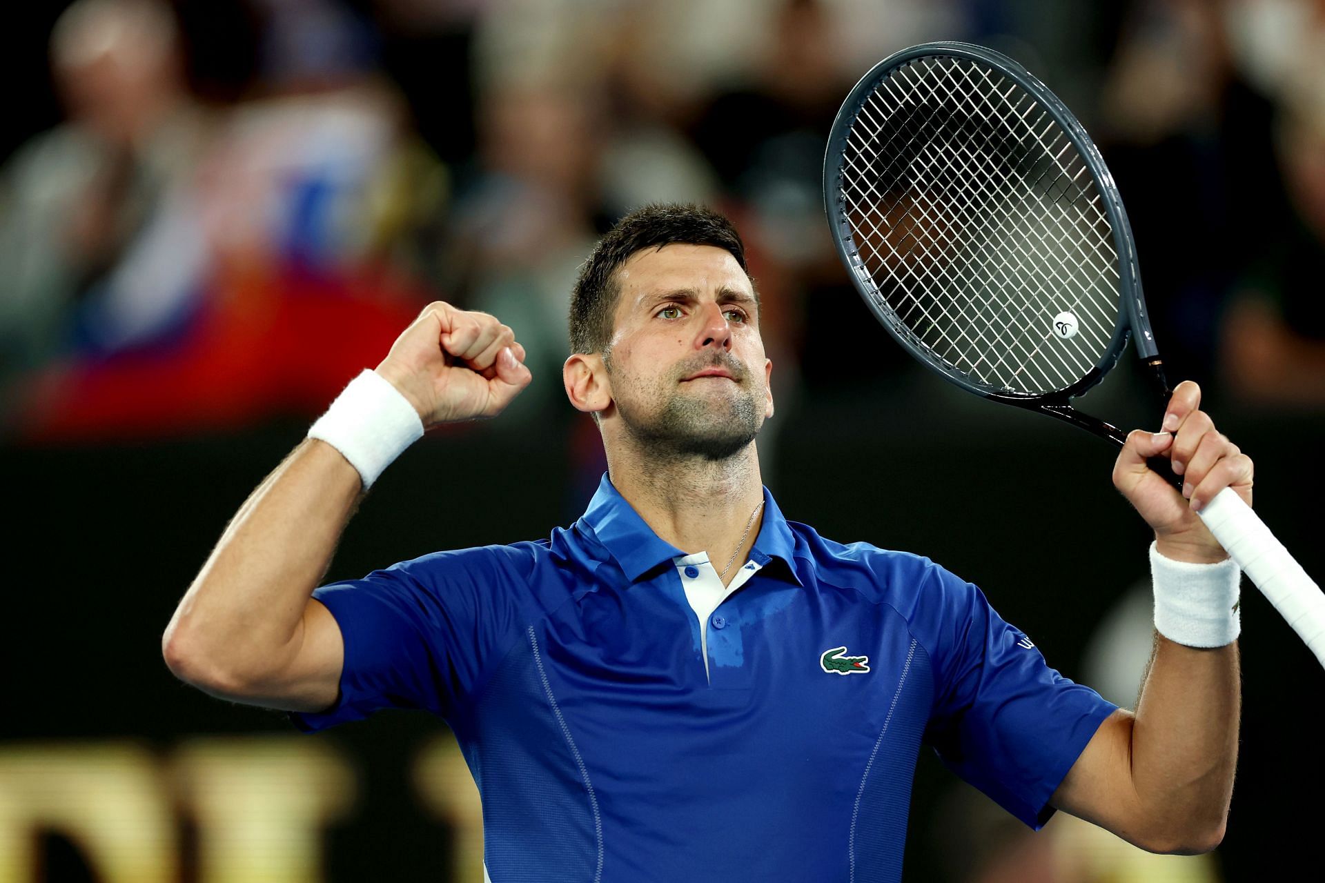 Novak Djokovic of Serbia celebrates match point