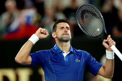 Novak Djokovic of Serbia celebrates match point