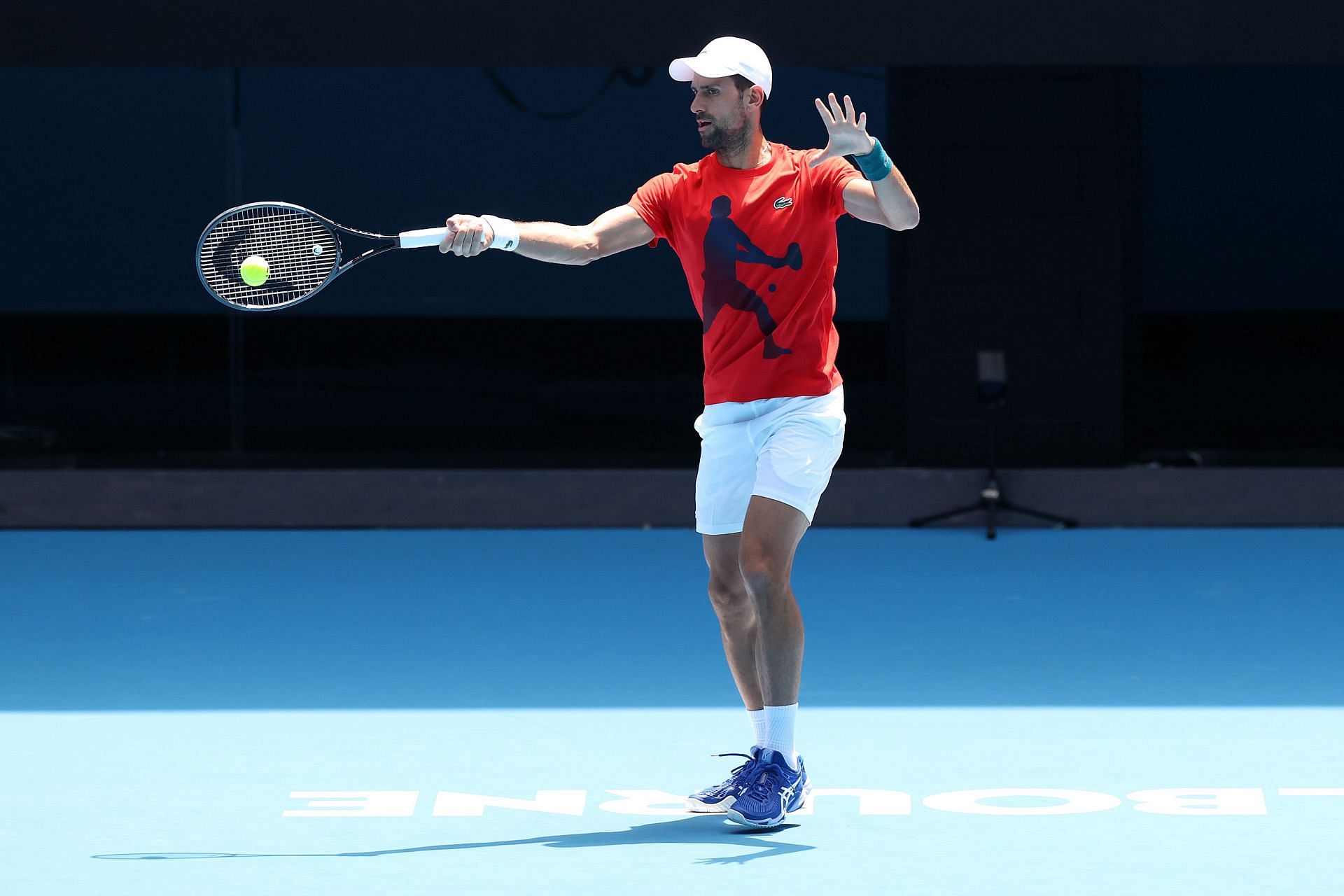 Novak Djokovic practices ahead of the 2024 Australian Open in Melbourne, Australia - Getty Images