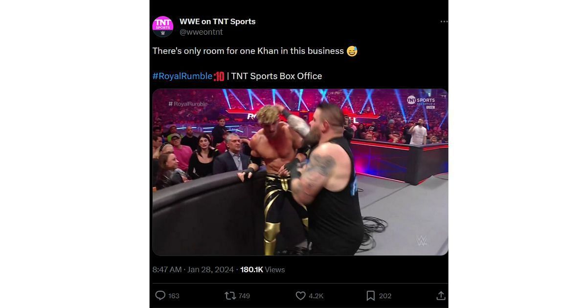 Screenshot of WWE on TNT Sports&#039; tweet.