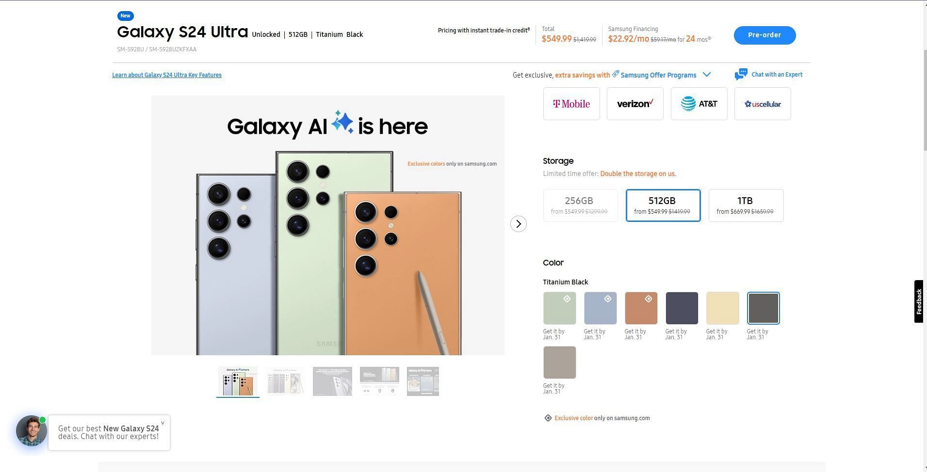 The official order hub for the S24 Ultra mobile phone (Image via Samsung)