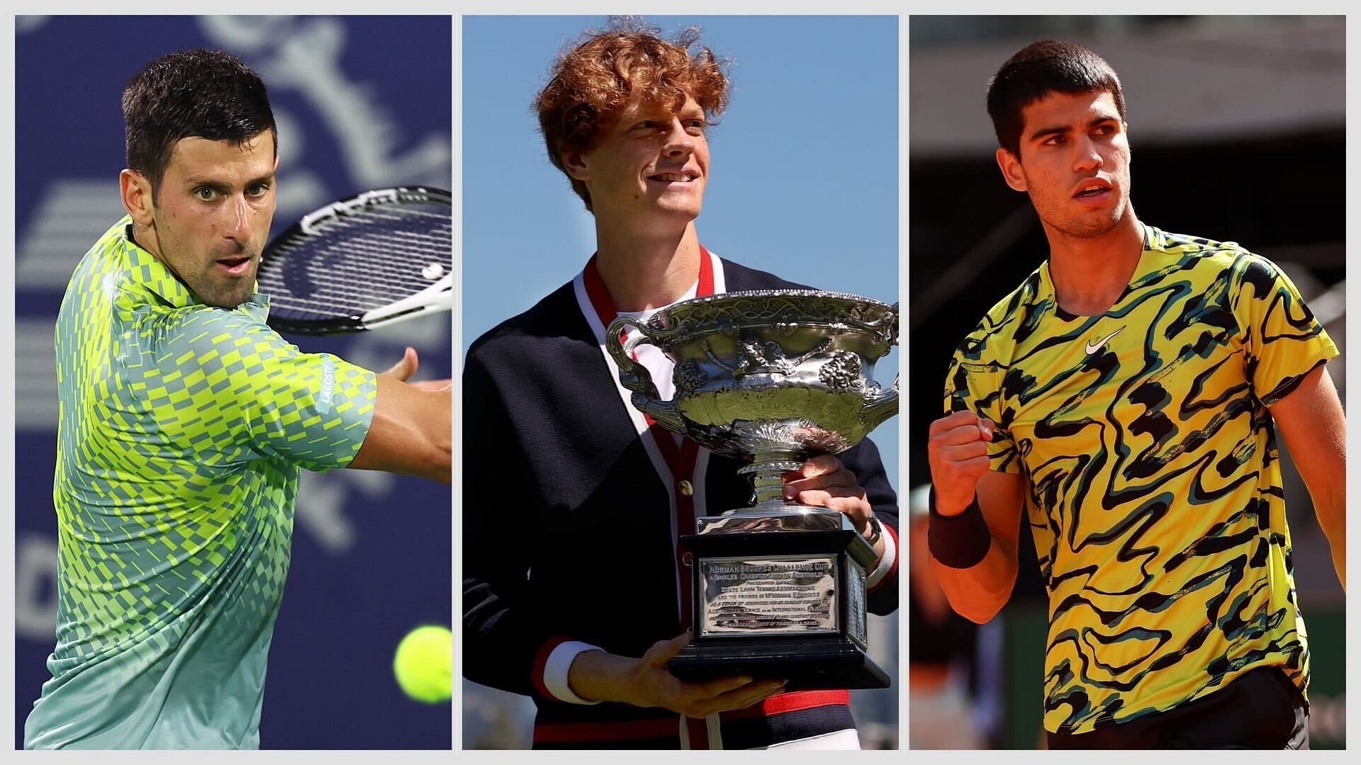 Novak Djokovic, Jannik Sinner and Carlos Alcaraz