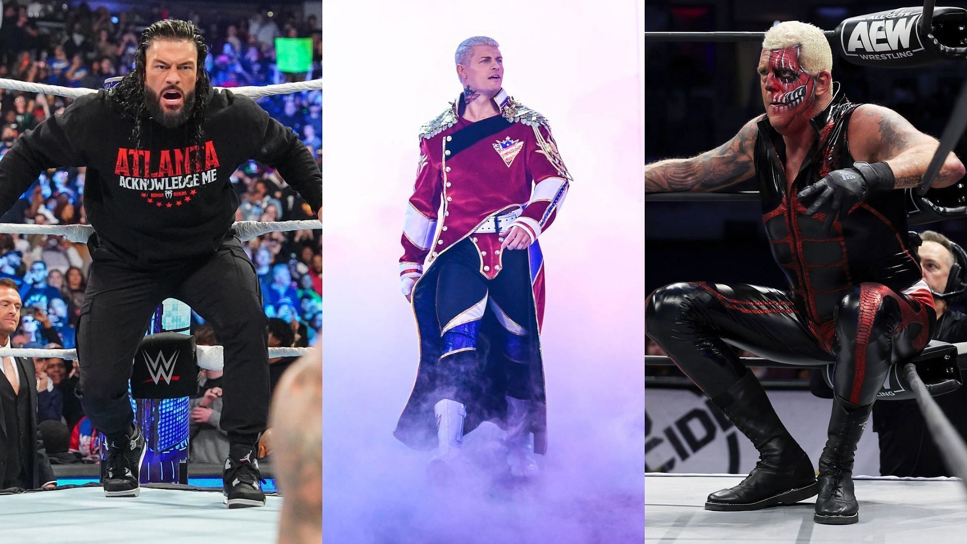 WWE Superstars Roman Reigns and Cody Rhodes with AEW star Dustin Rhodes