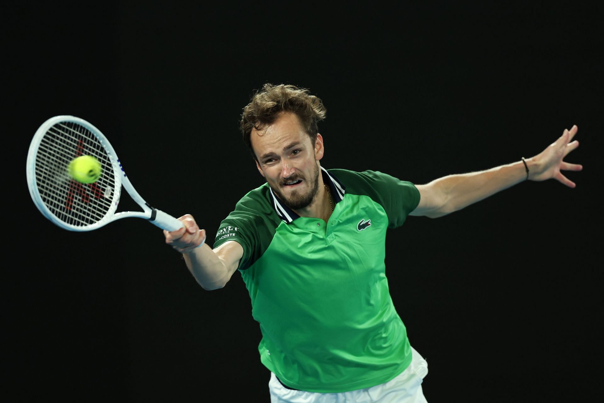 Daniil Medvedev hits a forehand at the 2024 Australian Open