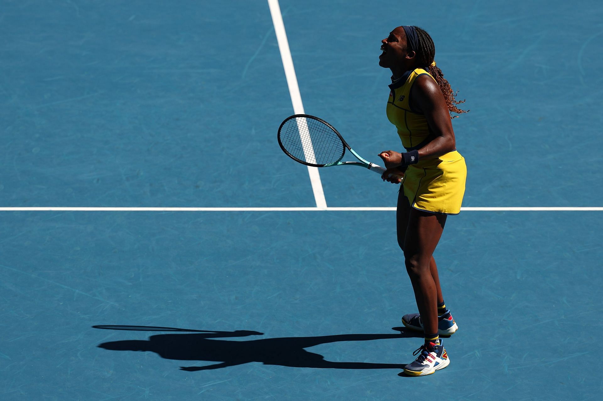 Coco Gauff celebrates her win against Marta Kostyuk at the 2024 Australian Open.