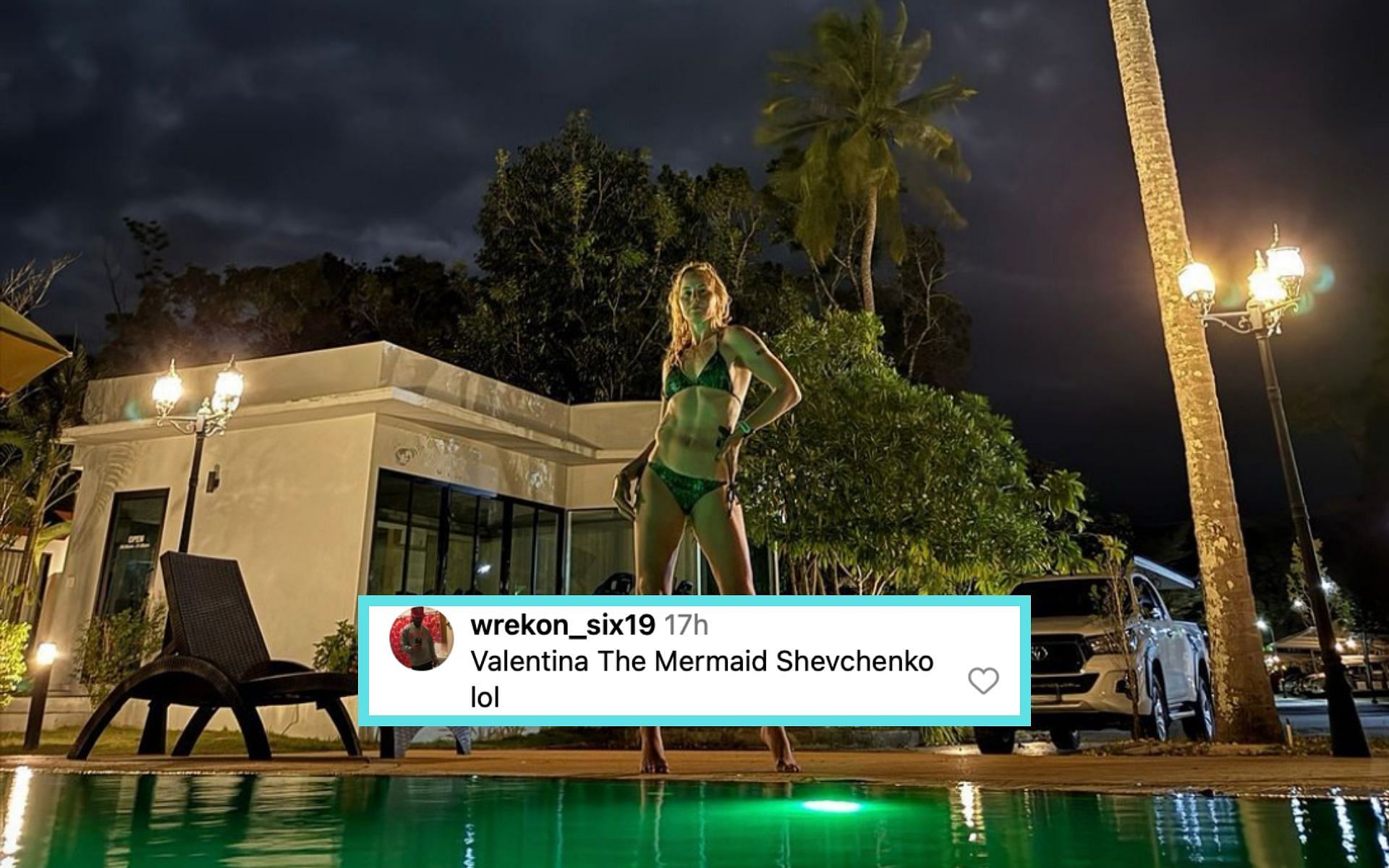 Valentina Shevchenko documenting a late night swim in Thailand [Photo Courtesy @bulletvalentina on Instagram]