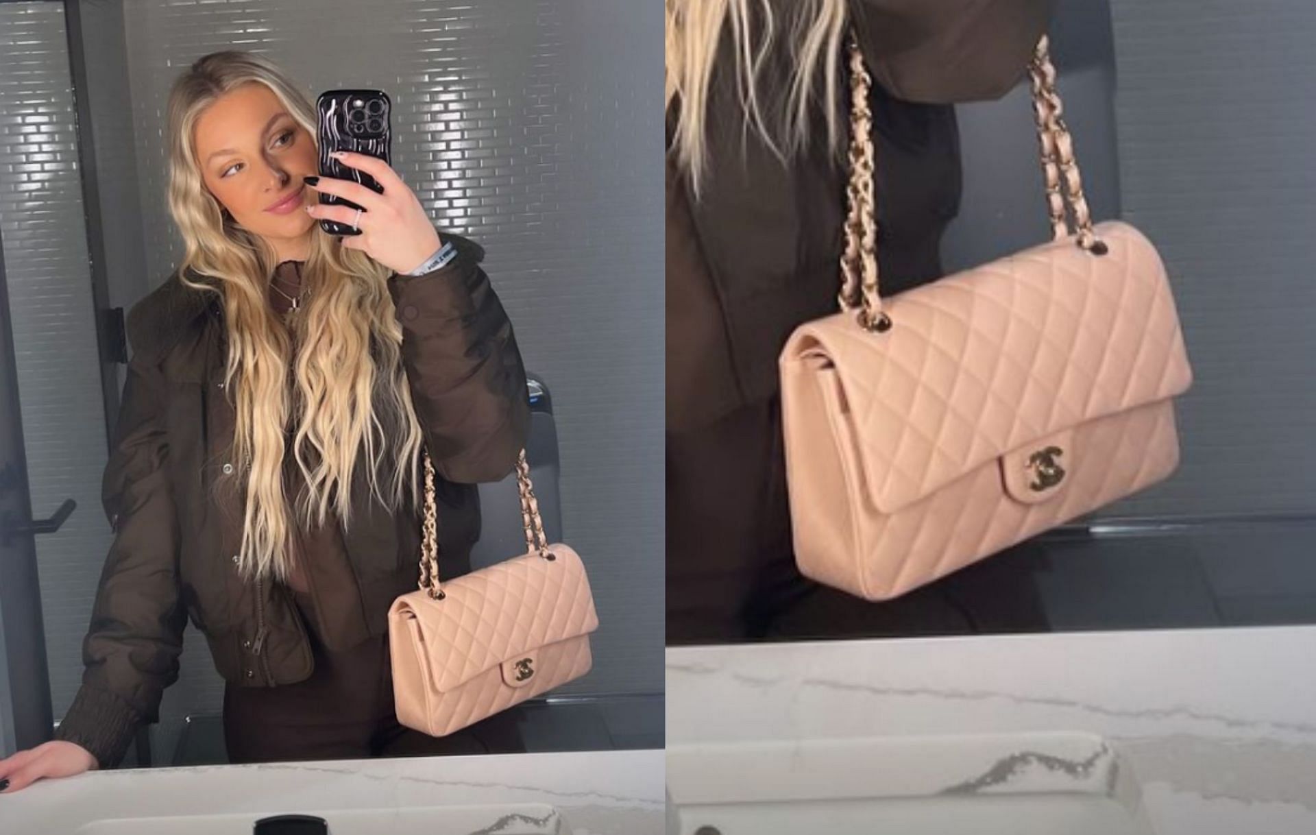 Jade Jones posts on her Instagram story her bathroom selfie while carrying a luxurious Chanel bag