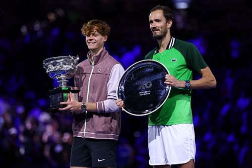 Jannik Sinner (L) defeated Daniil Medvedev to win the 2024 Australian Open.