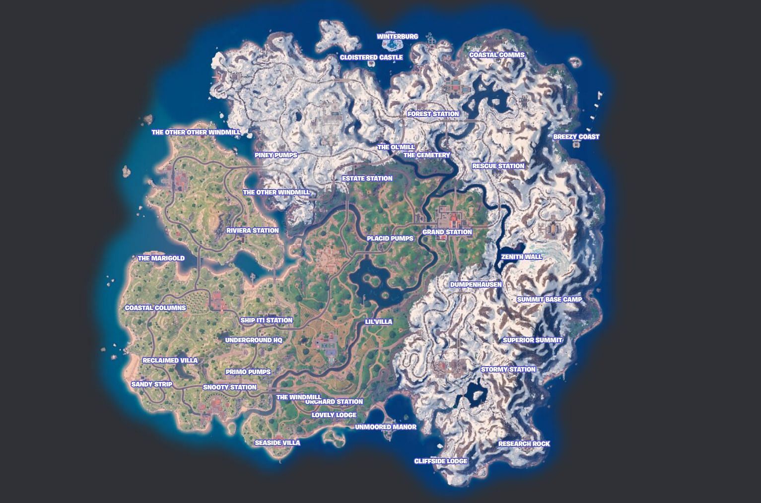 All Landmarks in Fortnite Chapter 5 Season 1 (Image via Fortnite.GG)