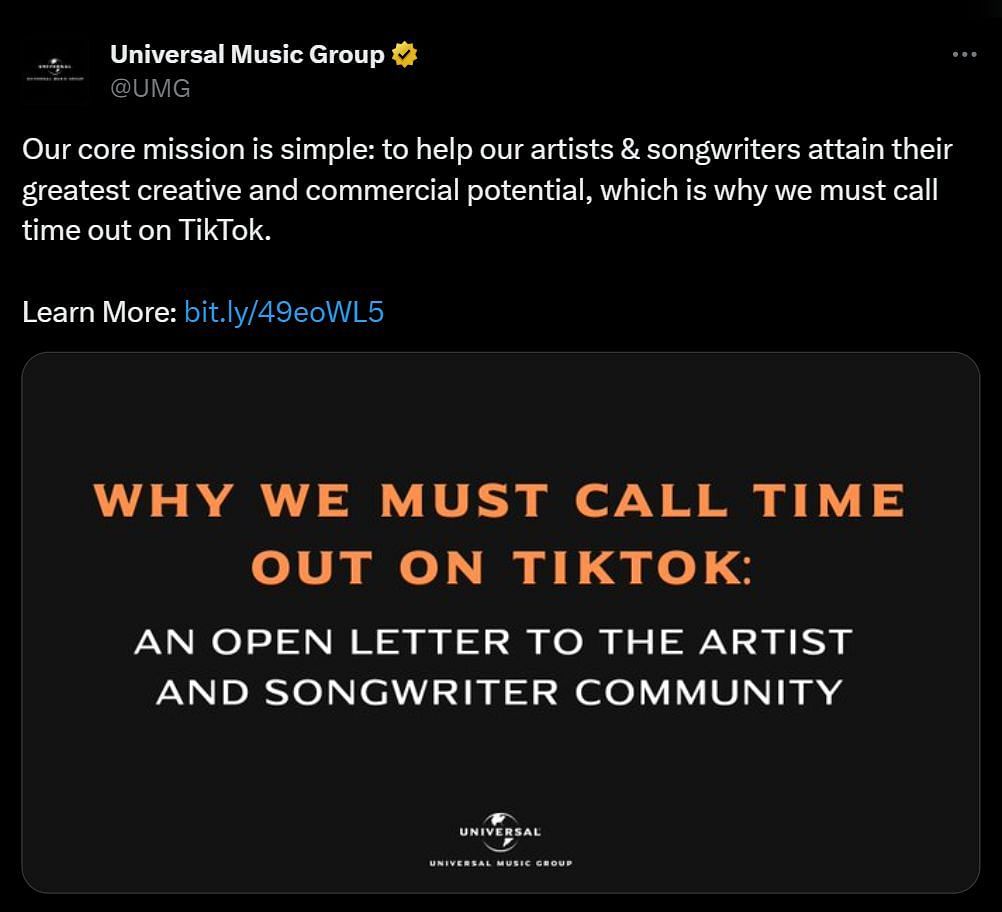 Universal threatened to pull their music from TikTok (Image via X)
