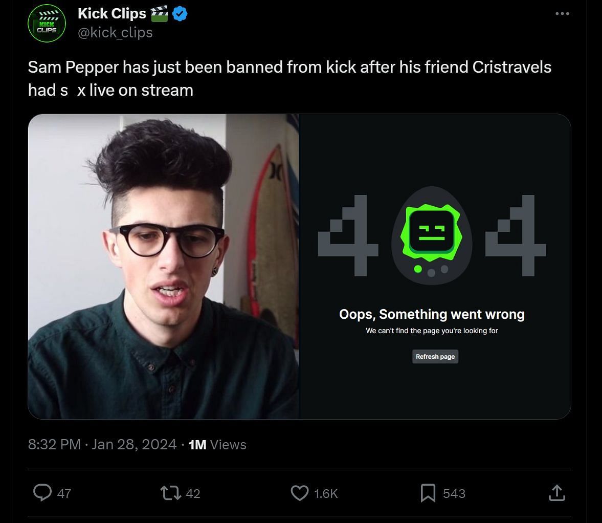 X user @kick_clips&#039; tweet, speculating why the Kick streamer got banned from the platform (Image via @kick_clips/X)