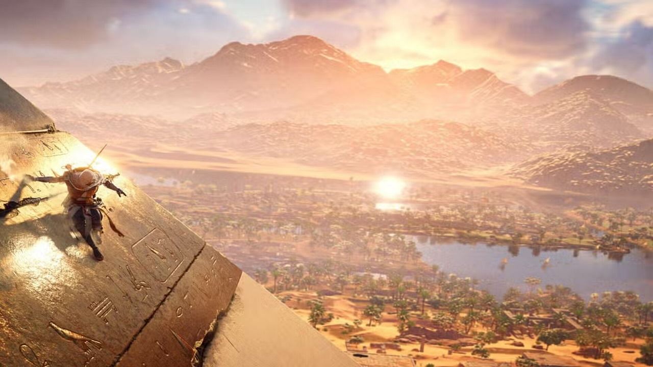 The spectacular depiction of Egypt showcases the beauty of pyramids, oases, and the Nile (Image via Ubisoft)