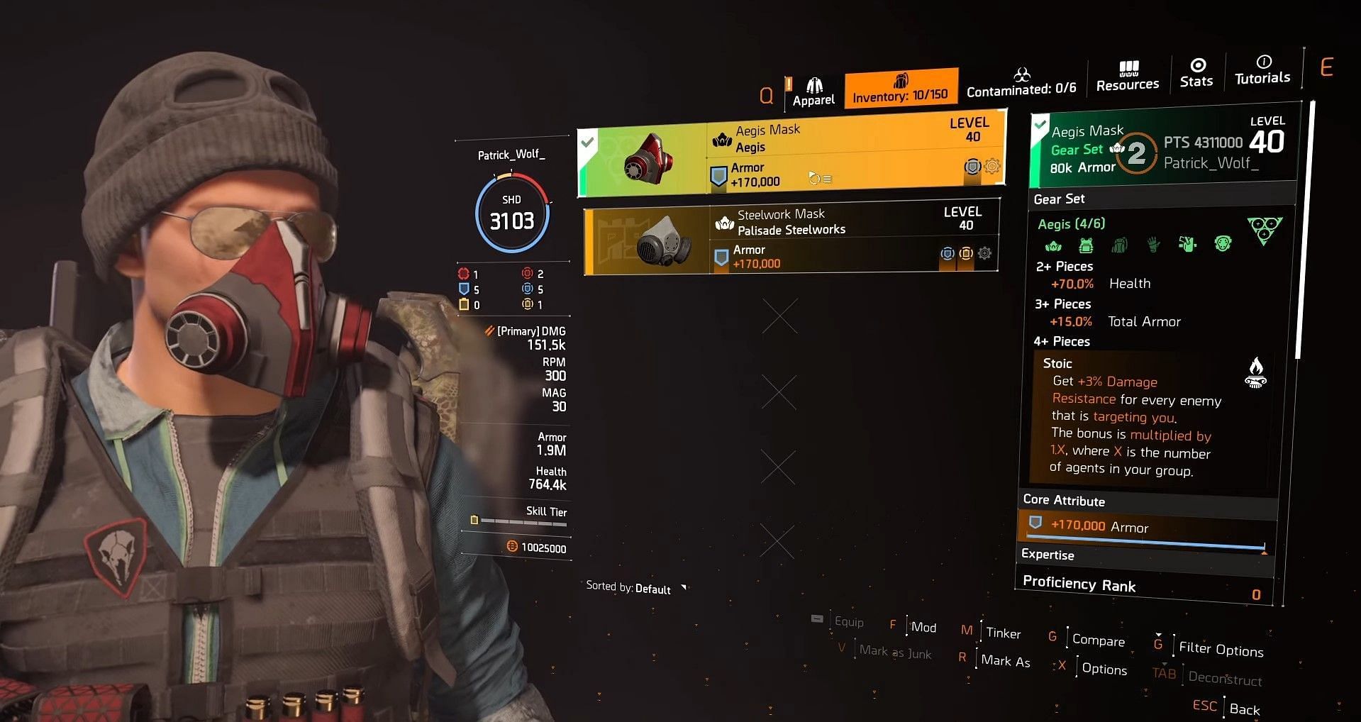 Aegis Mask in The Division 2 (Image via Patrick Wolf)