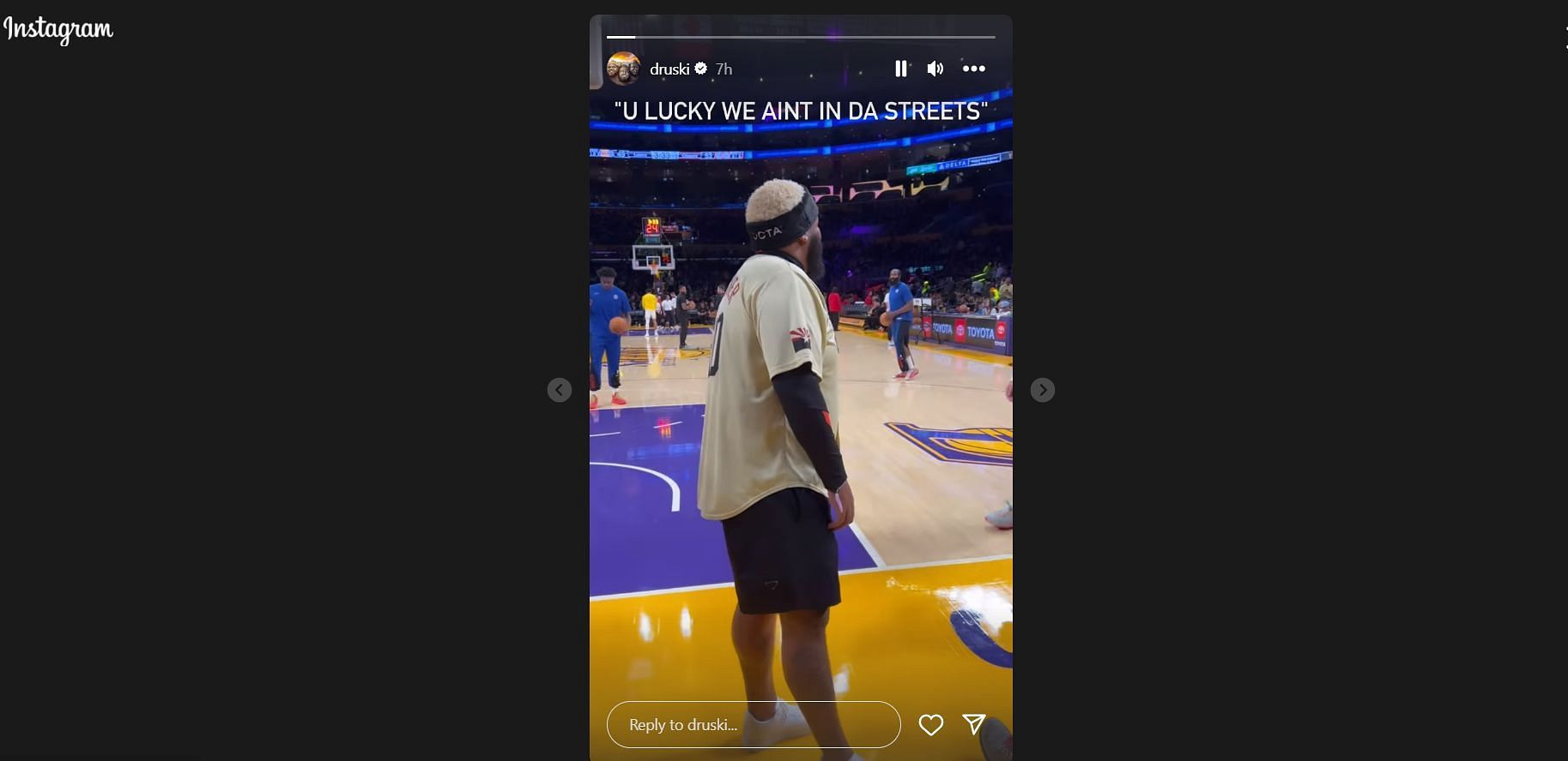 Druski posted his fun chat with James Harden on his Instagram story.