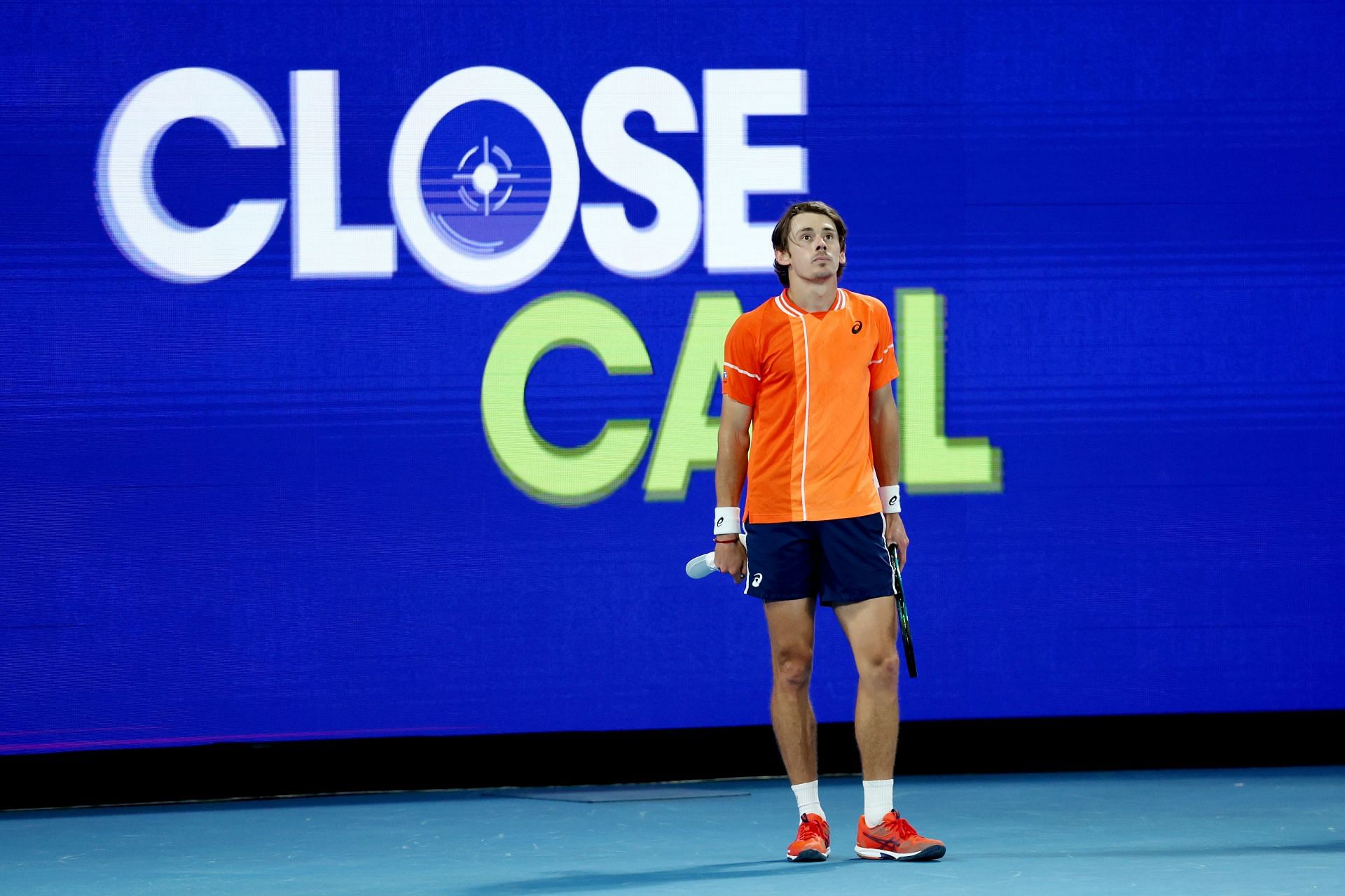 Alex de Minaur during his round four singles match against Andrey Rublev at the 2024 Australian Open - Getty Images