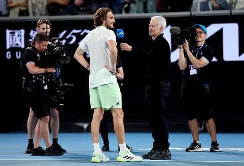 John McEnroe with Stefanos Tsitsipas at the Australian Open