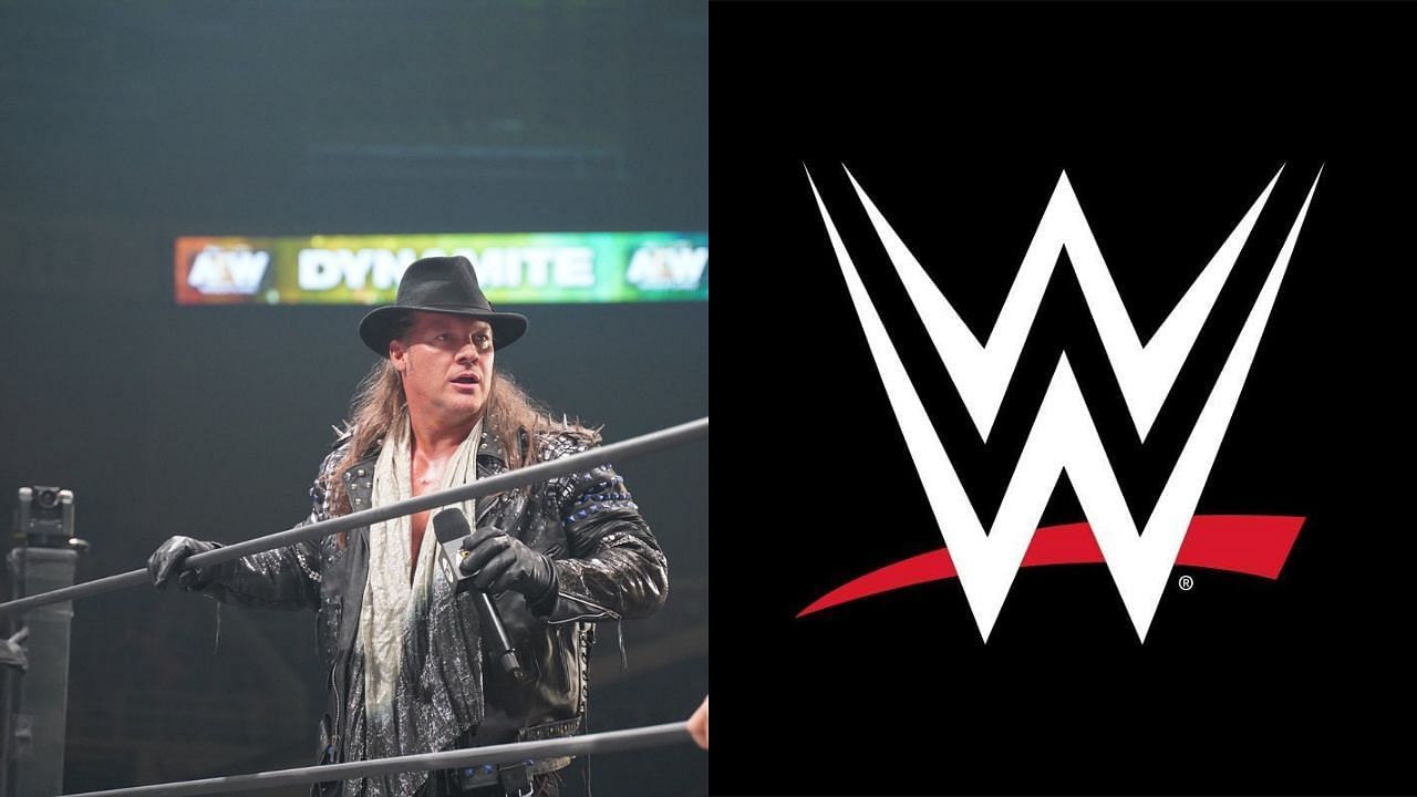 Chris Jericho (left) and WWE logo (right)