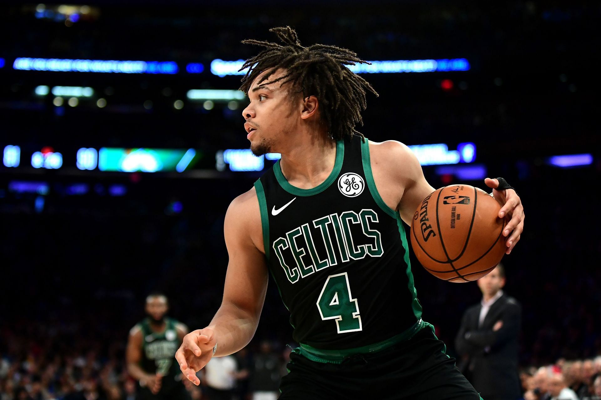 Carsen Edwards, shown here with the Boston Celtics, was recently passed by Zach Edey on the Purdue career scoring list.