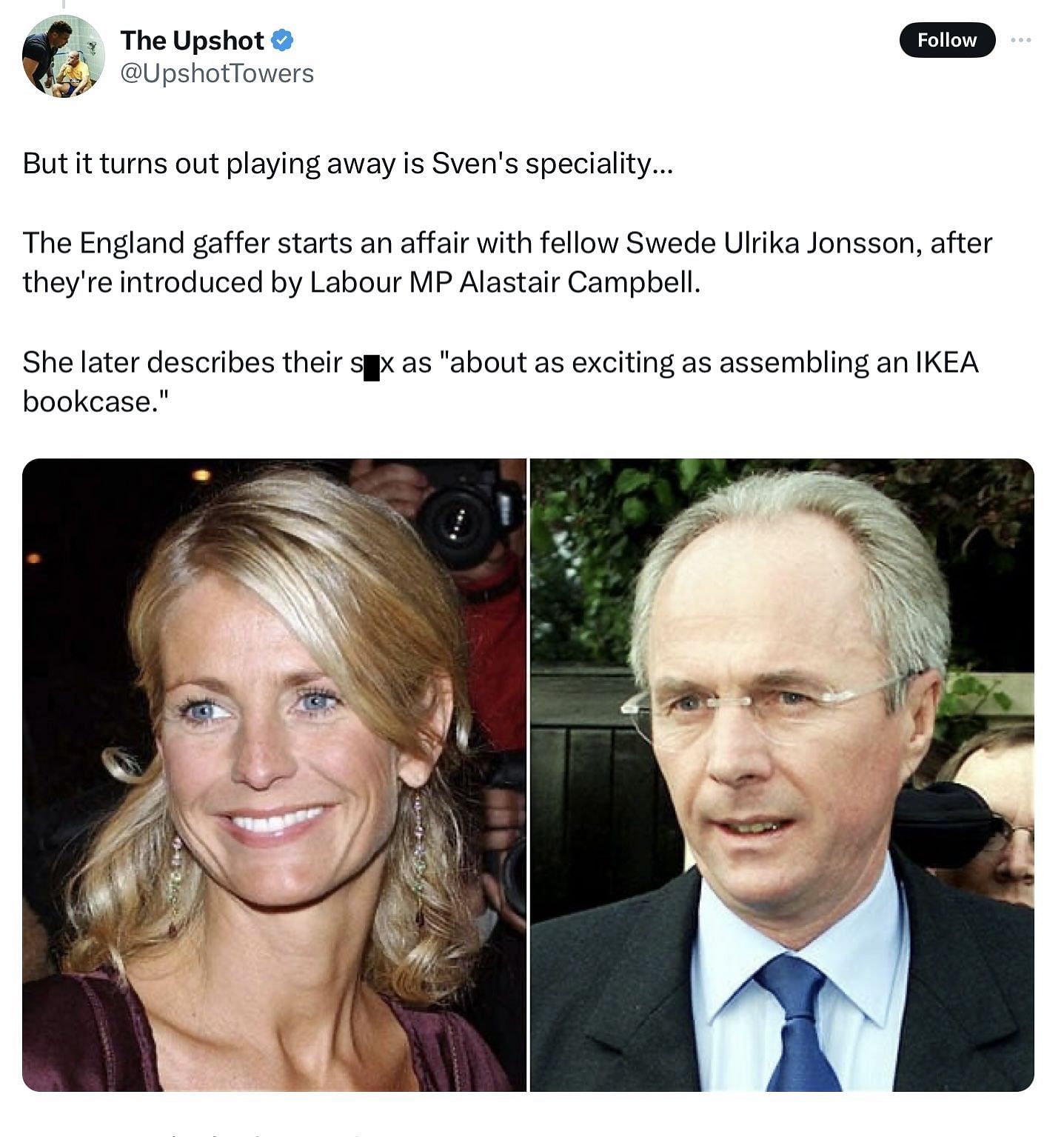 Sven-Goran Eriksson met Ulrika Jonsson at a party in London (Image via @UpshotTowers/X)