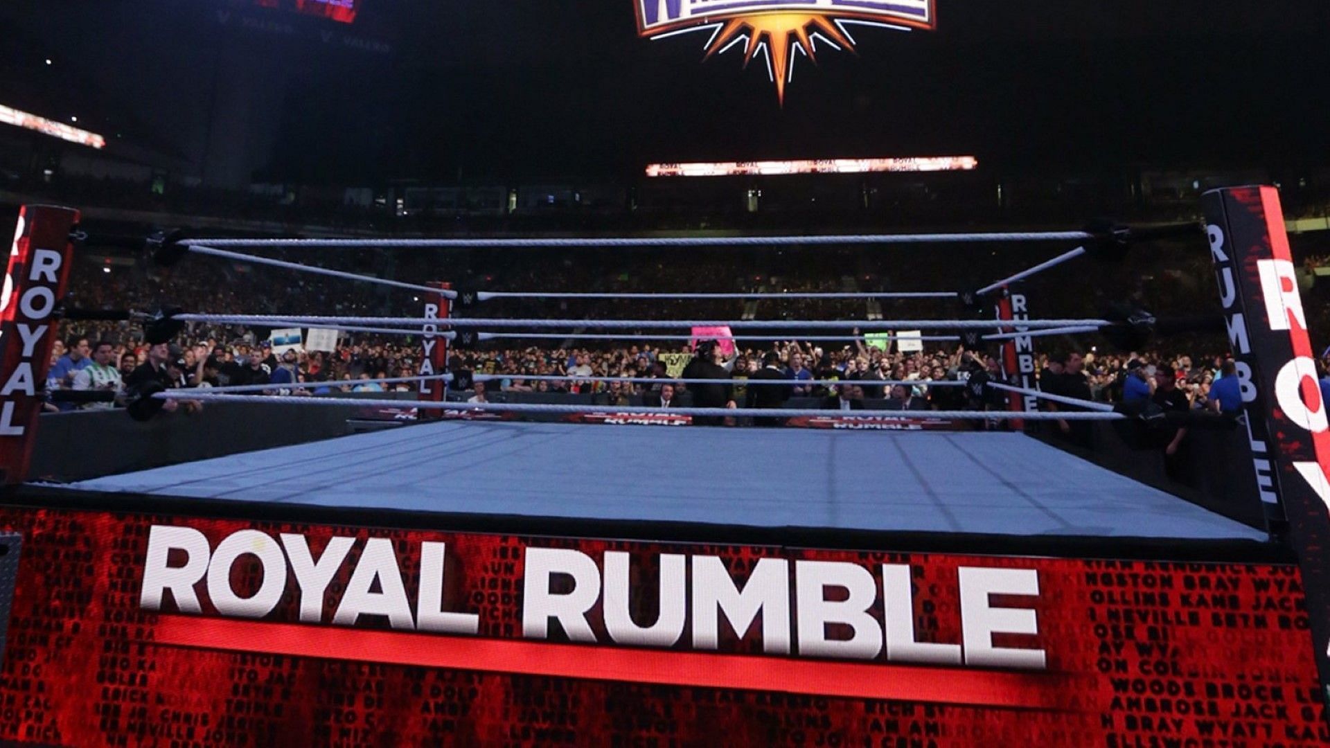 The ring setup for the annual WWE Royal Rumble event