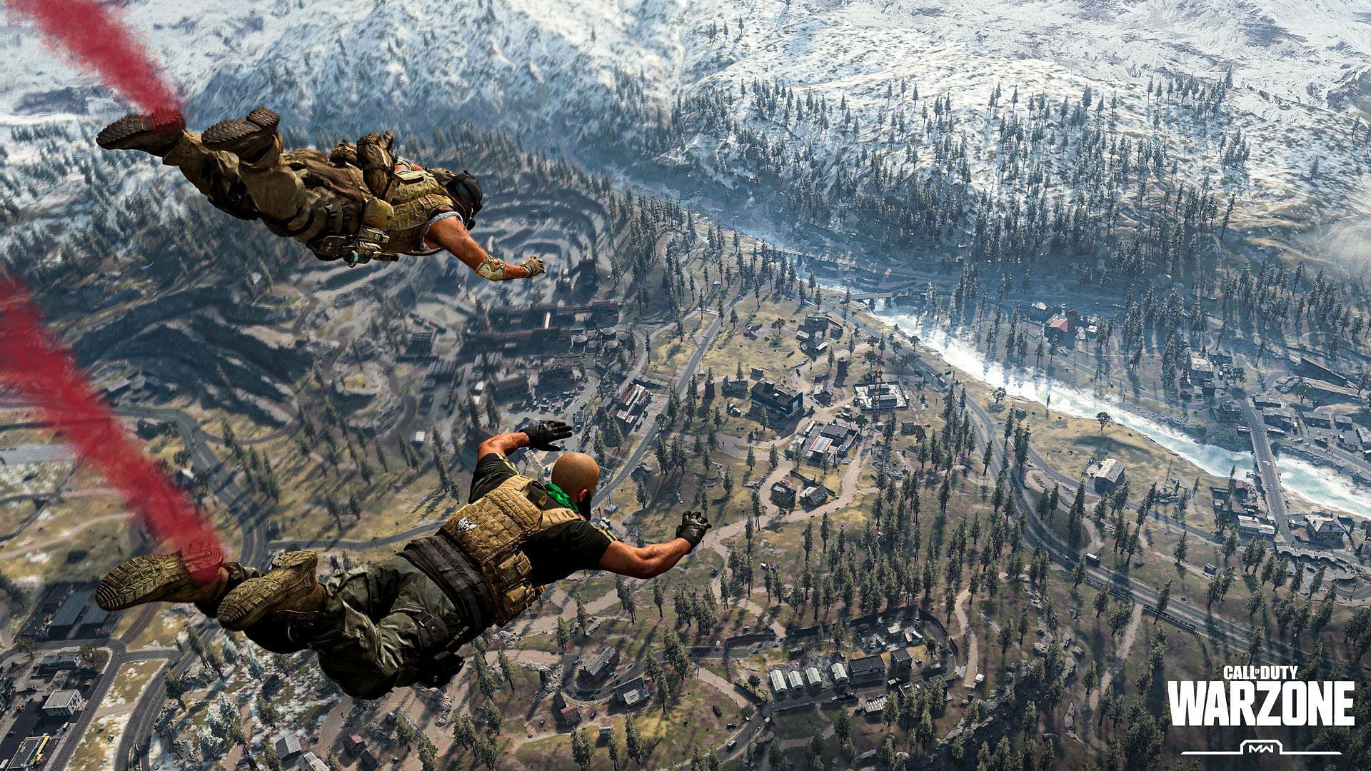 Two Operators jumping out of a plane in Warzone Verdansk