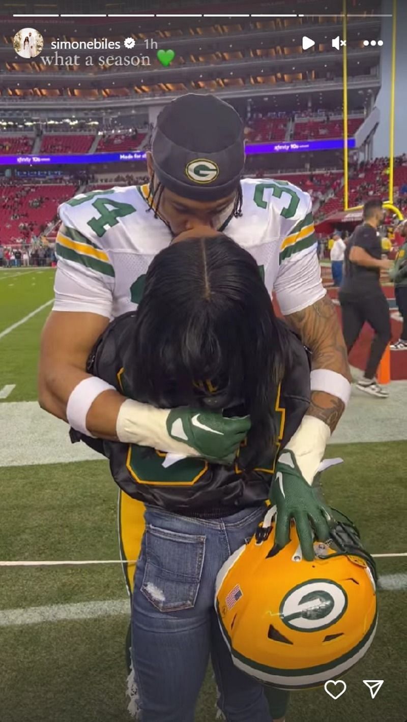 Simone Biles shared a romantic moment with her husband, Green Bay Packers safety Jonathan Owens.
