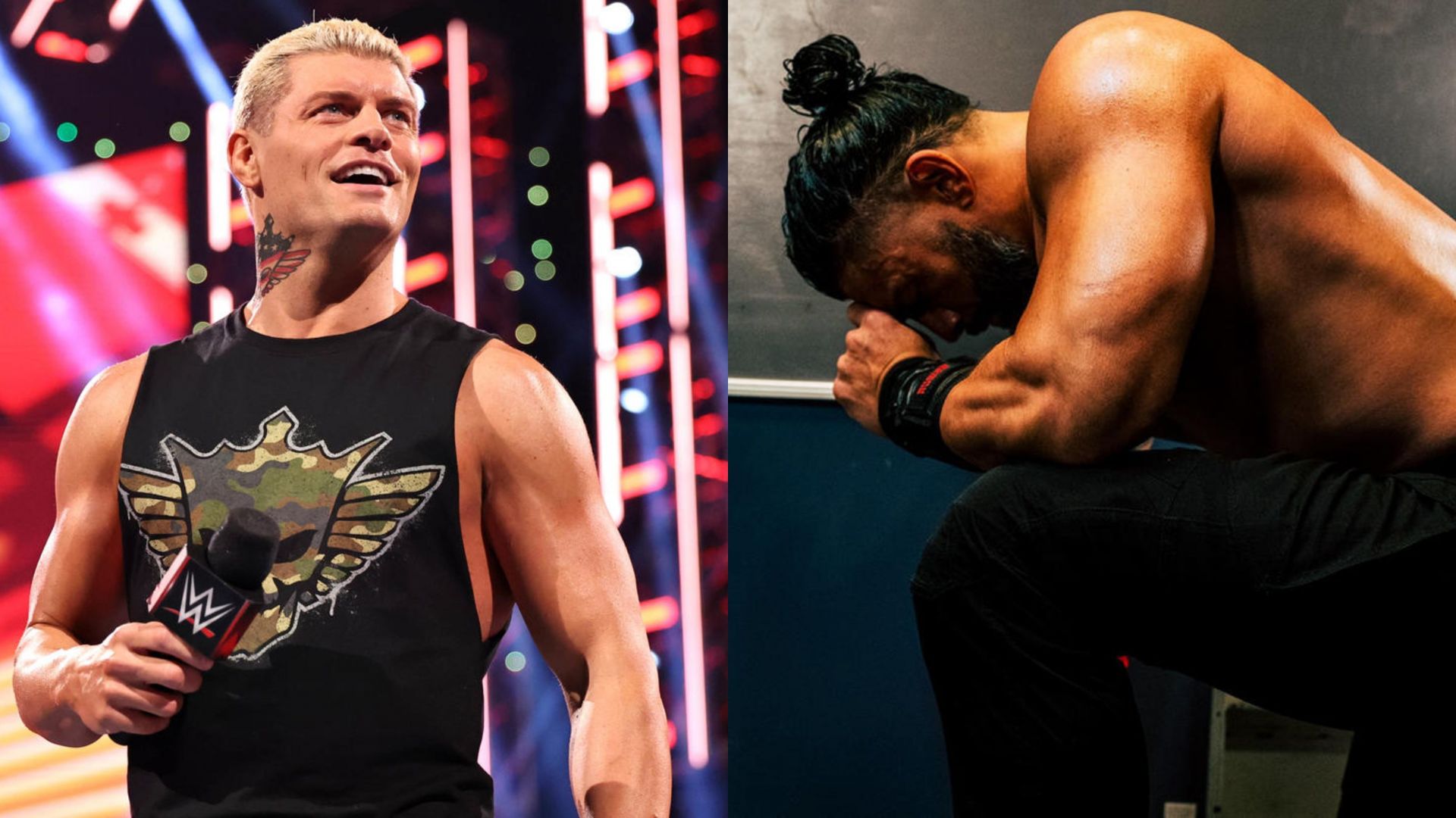 Cody Rhodes (left) and Undisputed WWE Universal Champion Roman Reigns (right)