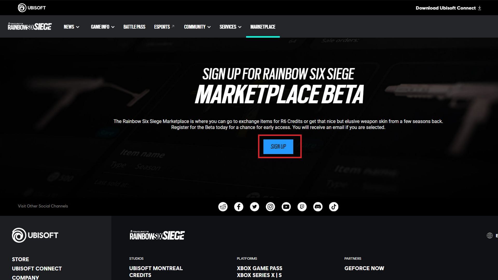 Siege Marketplace beta sign-up page (Image via Ubisoft)