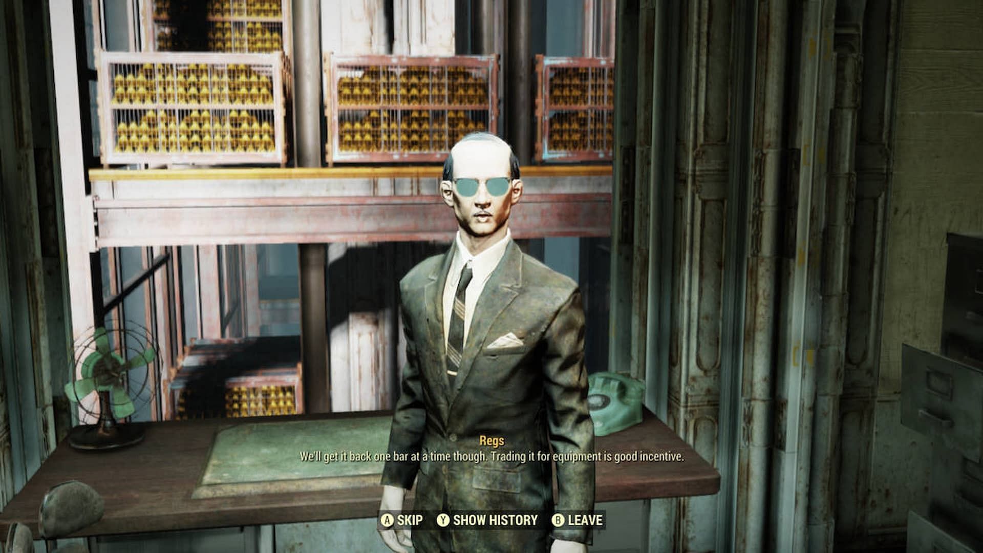 Players can purchase the Secret Service armor plans from Reginald Stone (Image via Bethesda Game Studios)