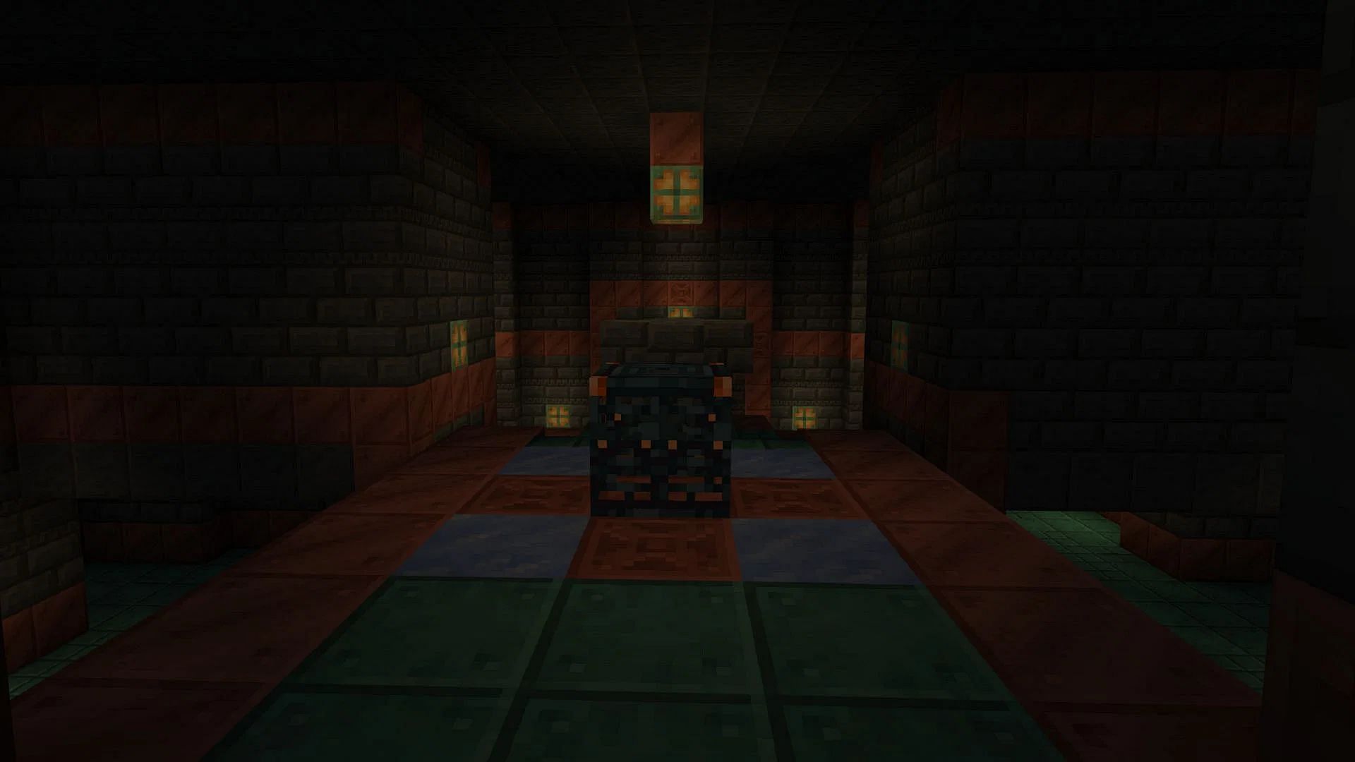 A trial chamber rests near other great structures in this Minecraft Bedrock seed (Image via Mojang)