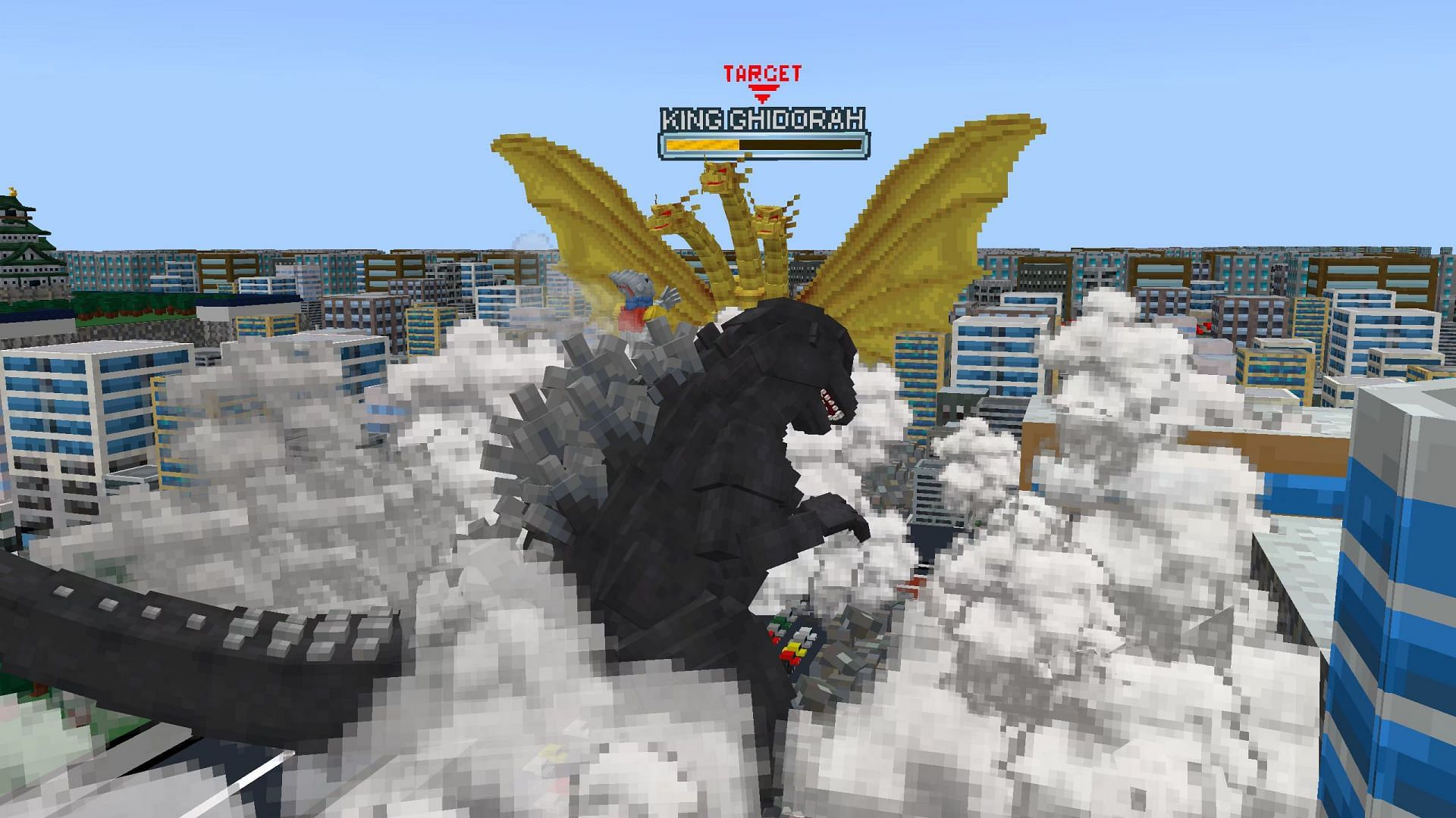 Godzilla contre le roi Ghidorah (image via Mojang Studios)