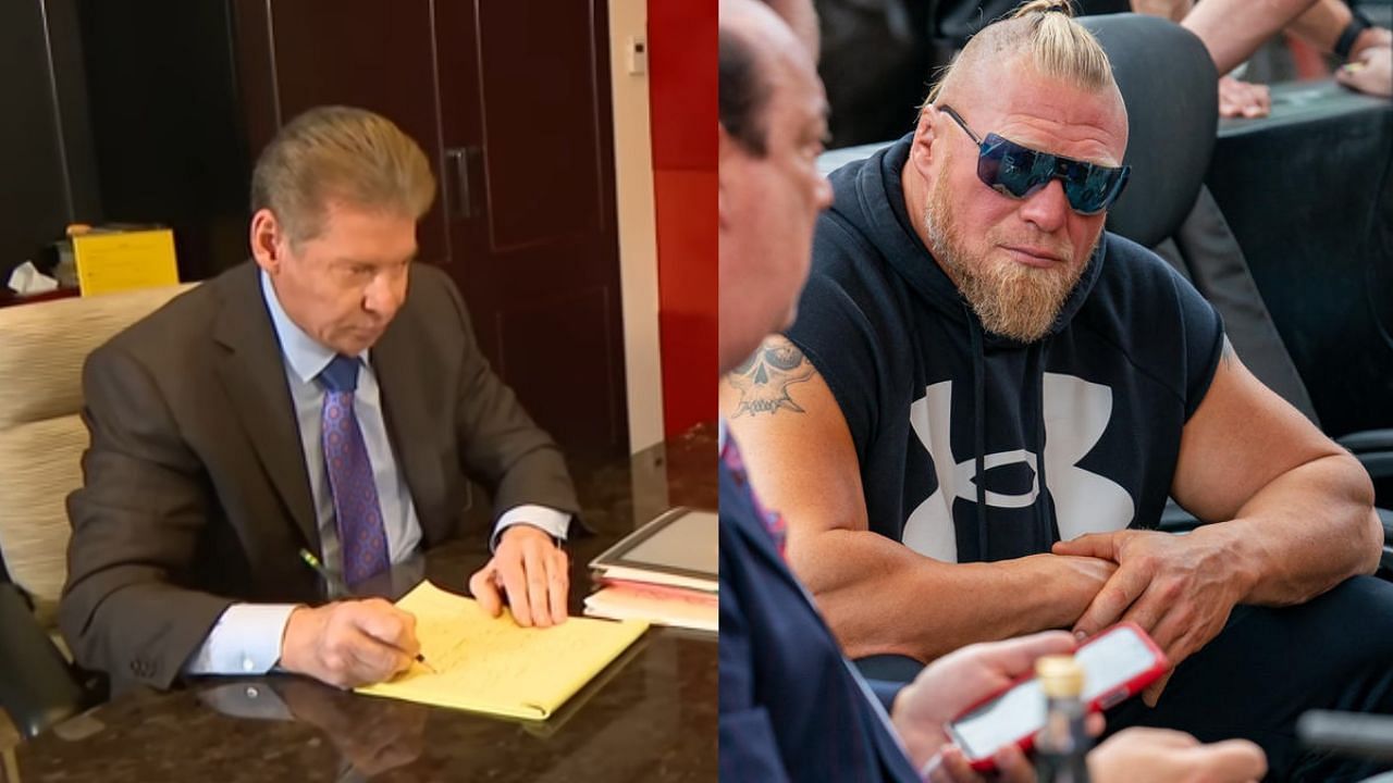 Vince McMahon (left); Brock Lesnar (right)