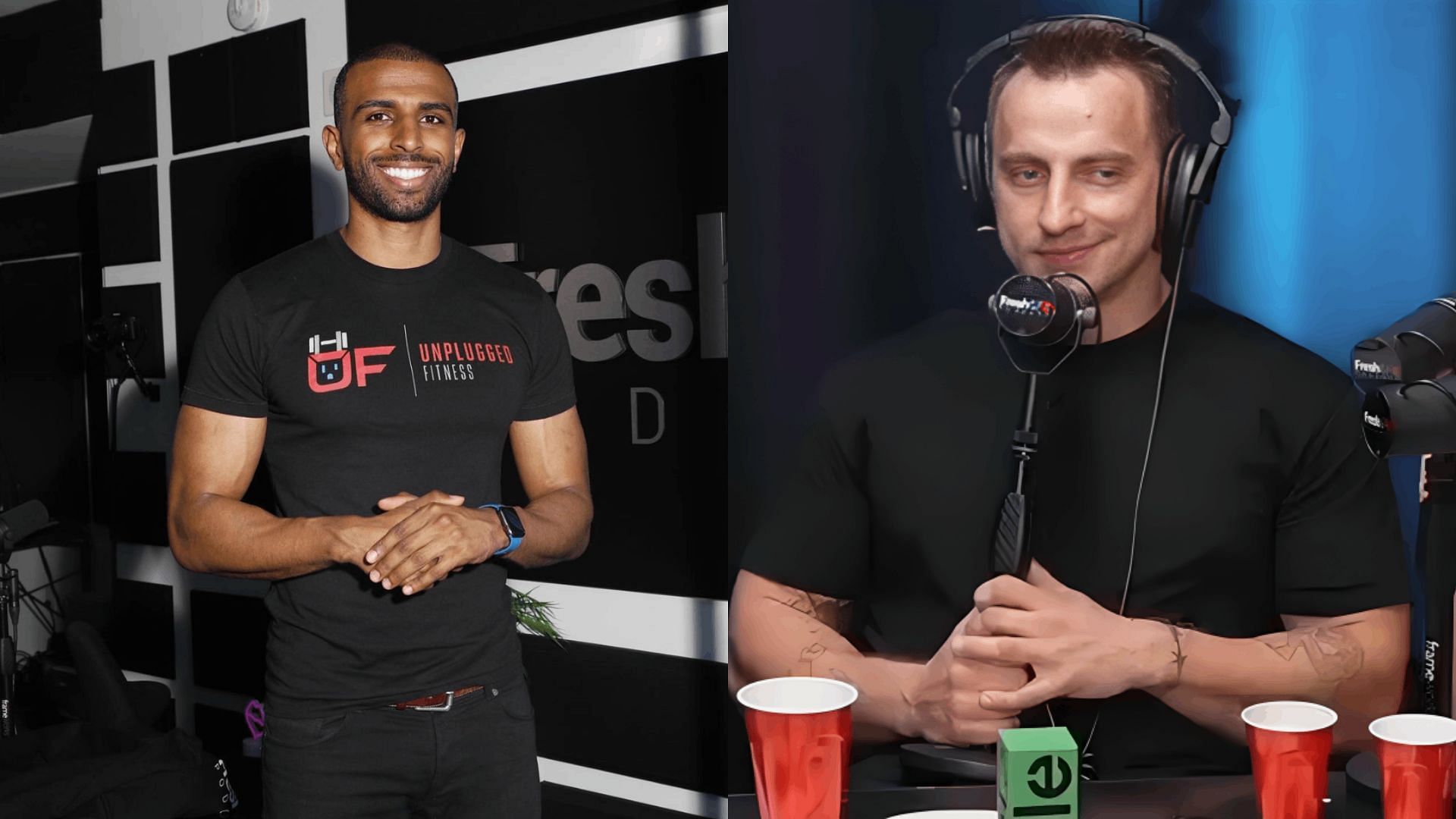 Kick streamer Vitaly challenged F&amp;F host Myron to a boxing match (Image via DramaAlert/X and unplugfit/Instagram)