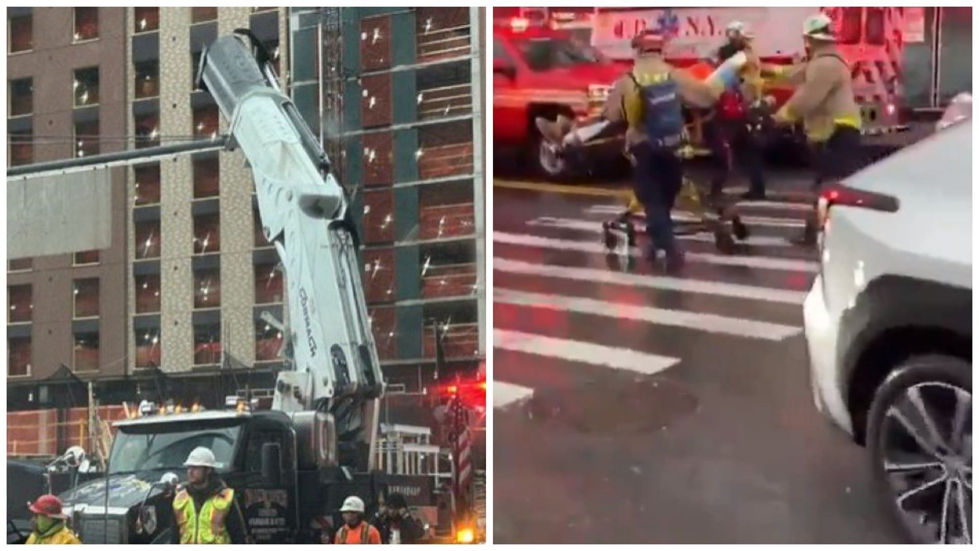 Boom truck collapses in Manhattan, injuring 5 (Image via X/@MarioNawfal, @TinAlerts)