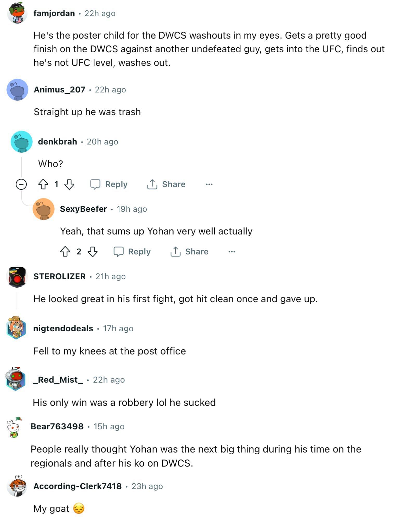 Fan reactions to Yohan Lainesse being released from the UFC after his UFC 297 loss [via r/MMA on Reddit]