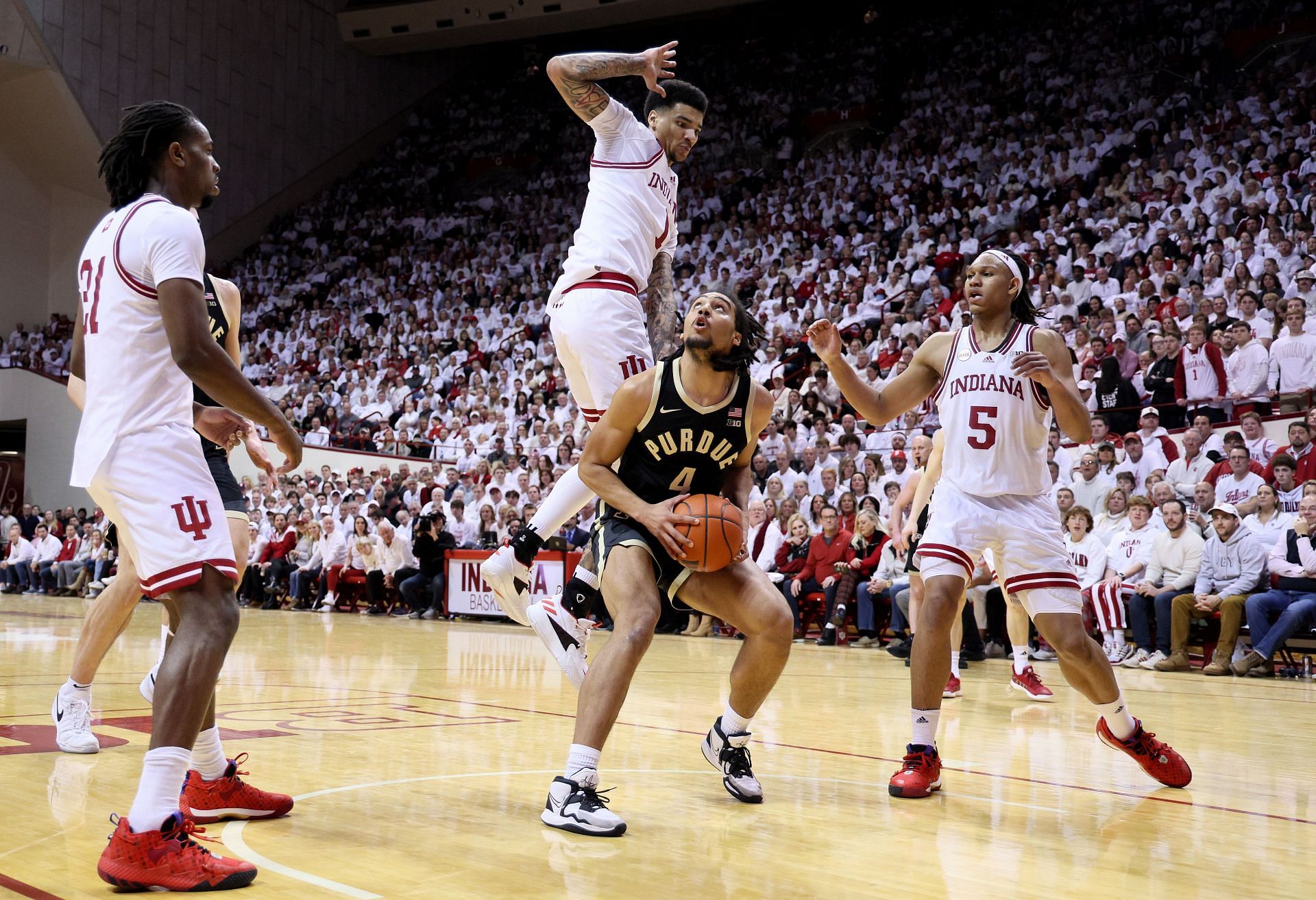 Purdue forward Trey Kaufman-Renn, shown here against Indiana, looks to return from a minor ankle injury in Tuesday&#039;s game against Michigan.