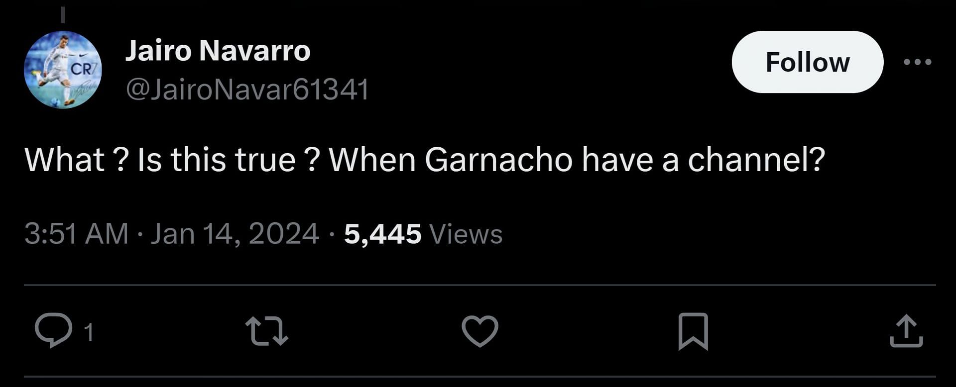 X user @JairoNavar61341 was surprised to see Garnacho livestream on Twitch (Image via @speedupdates1/X)